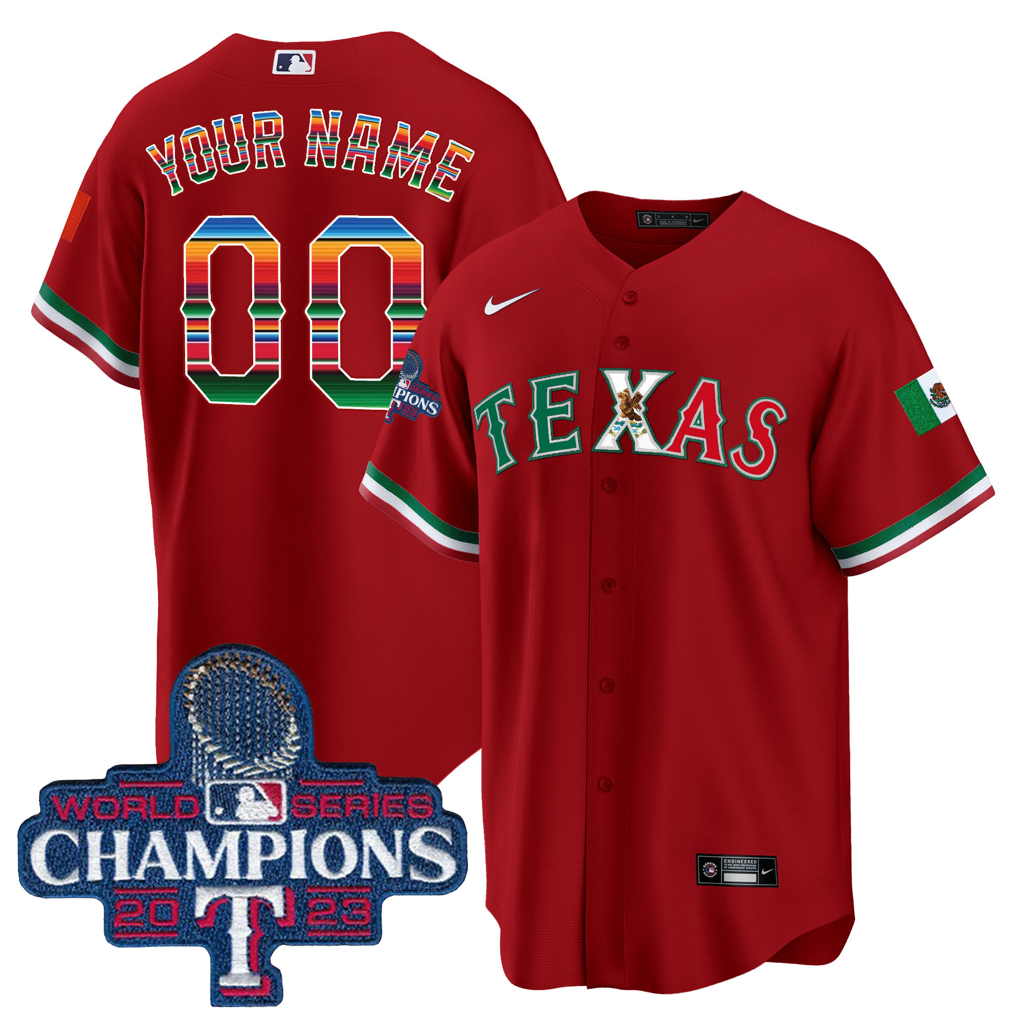 Texas Rangers Mexico 2023 World Series Champions Baseball Custom Jersey V2 - All Stitched - Image 2