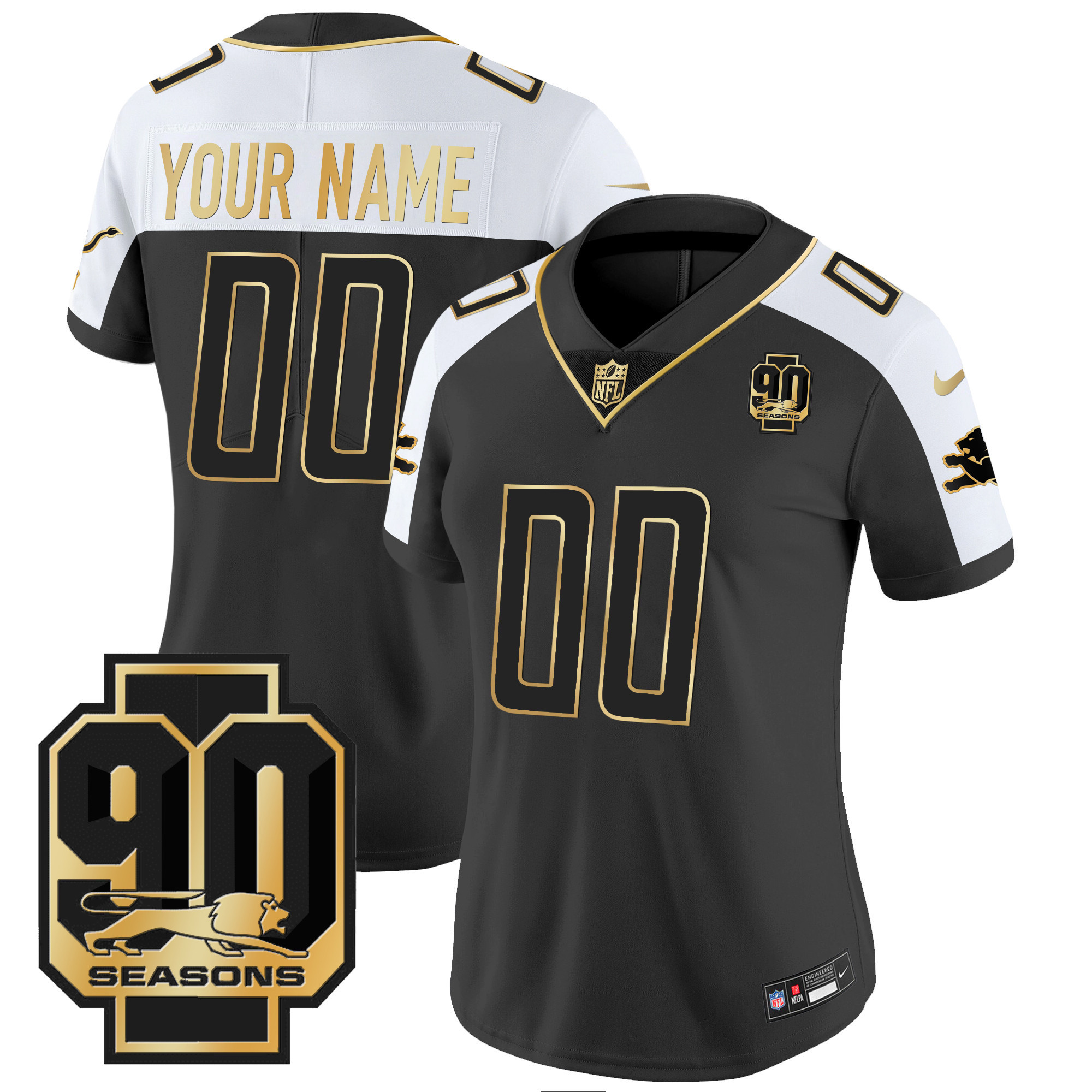 Detroit Lions 90th Year Patch Gold Custom Jersey - All Stitched - Image 5