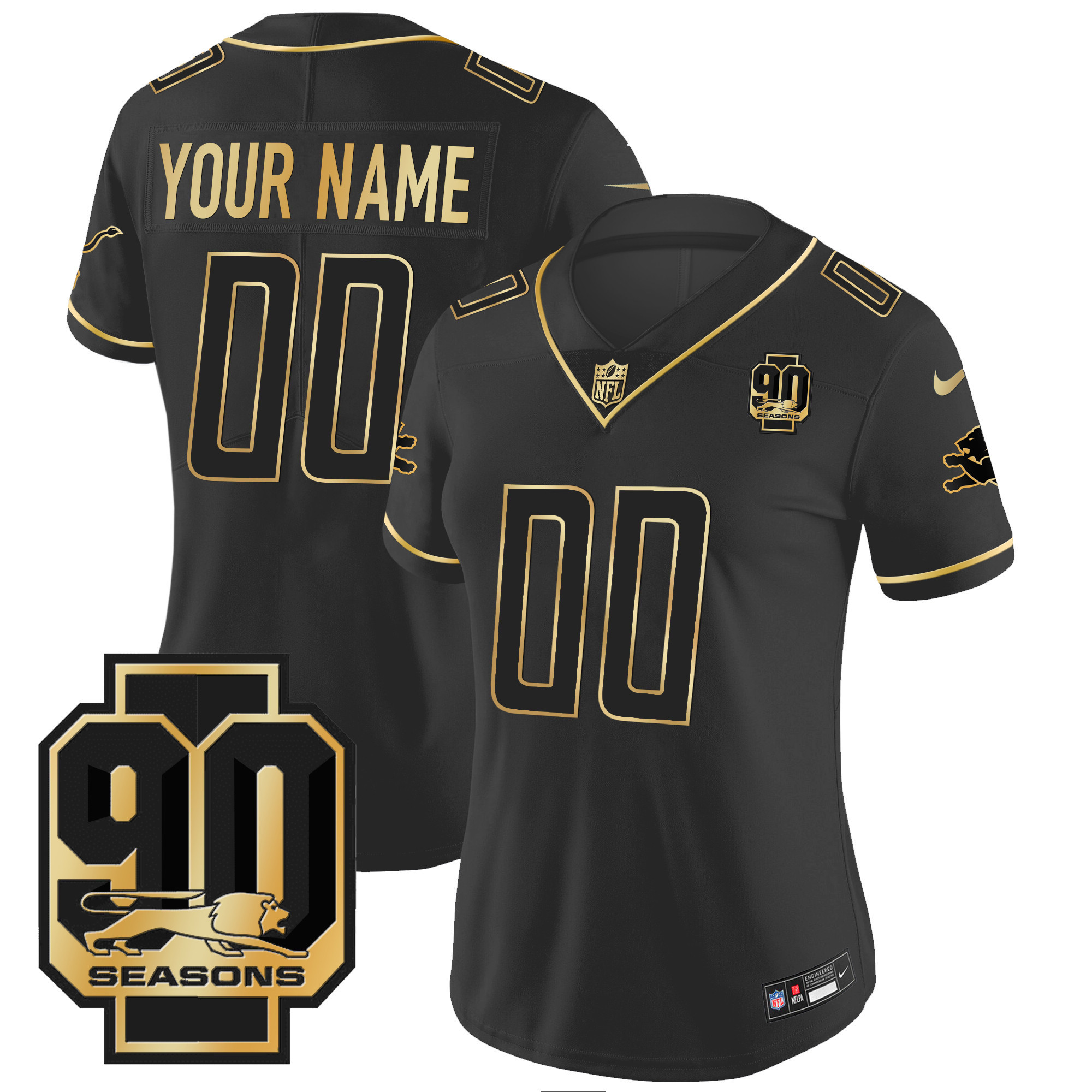Detroit Lions 90th Year Patch Gold Custom Jersey - All Stitched - Image 7