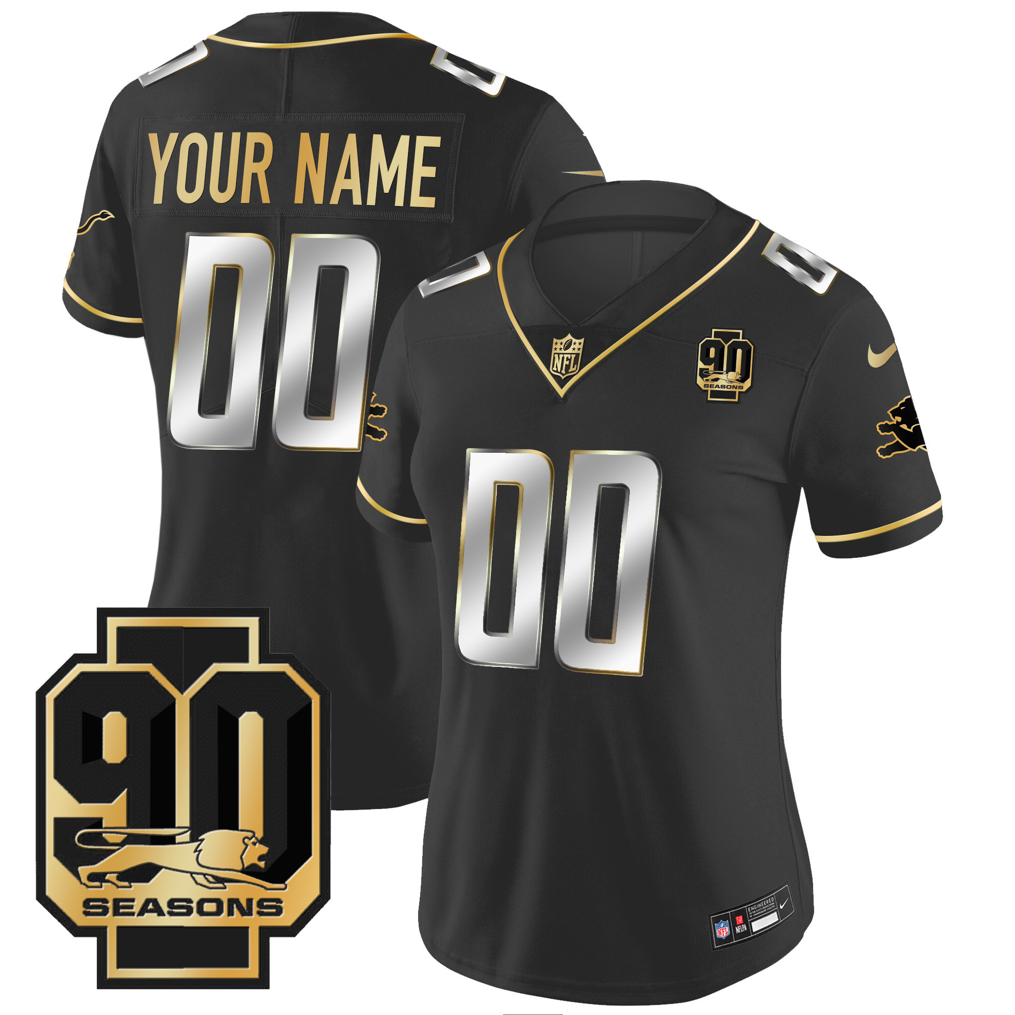 Detroit Lions 90th Year Patch Gold Custom Jersey - All Stitched - Image 6