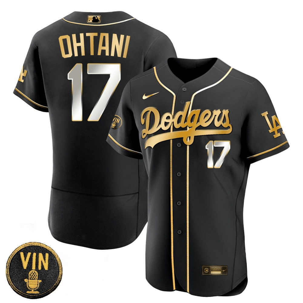 Men’s Shohei Ohtani Dodgers Black Limited Vin Scully Patch Jersey - All Stitched - Image 2