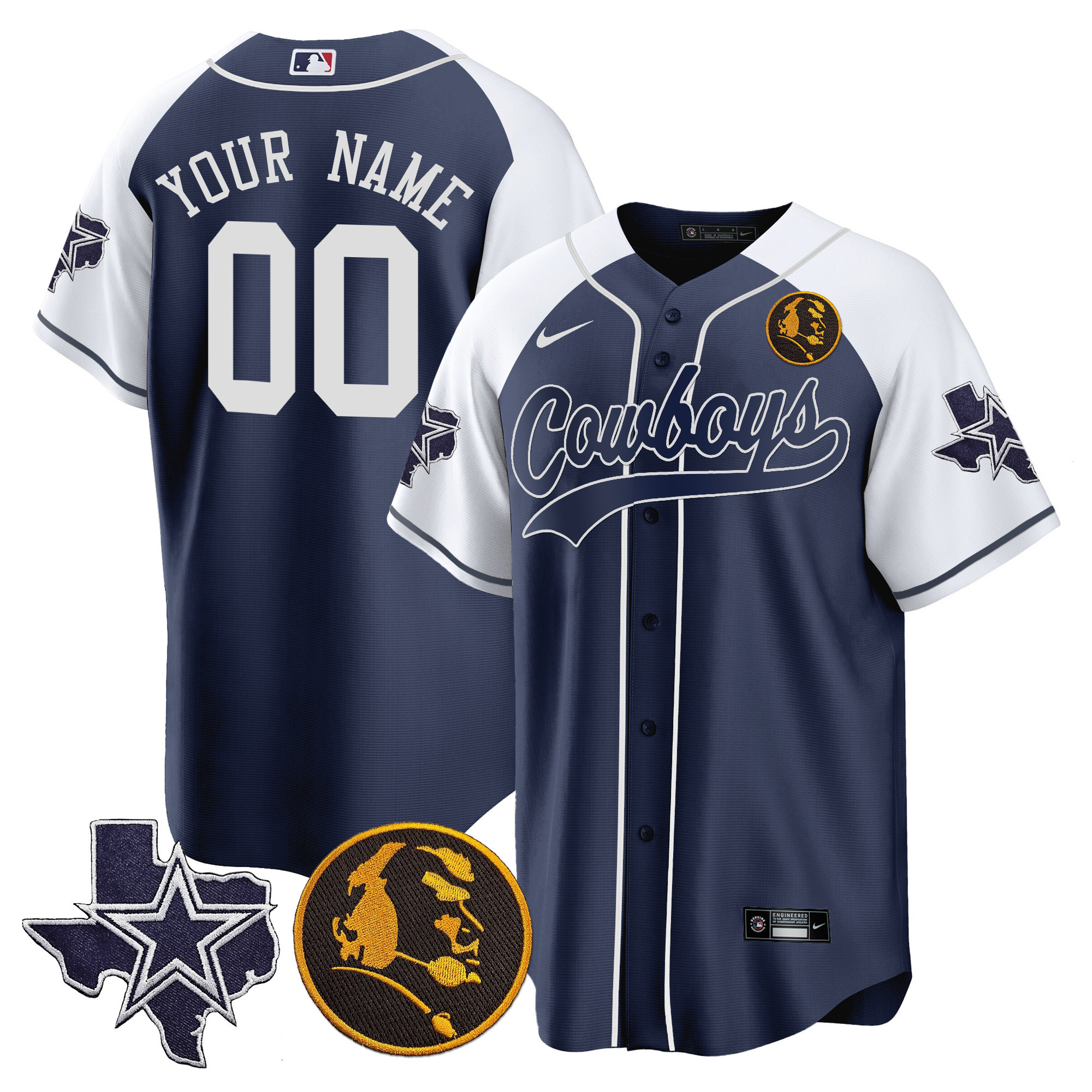 Cowboys Texas & John Madden Patch Baseball Custom Jersey - All Stitched - Image 3