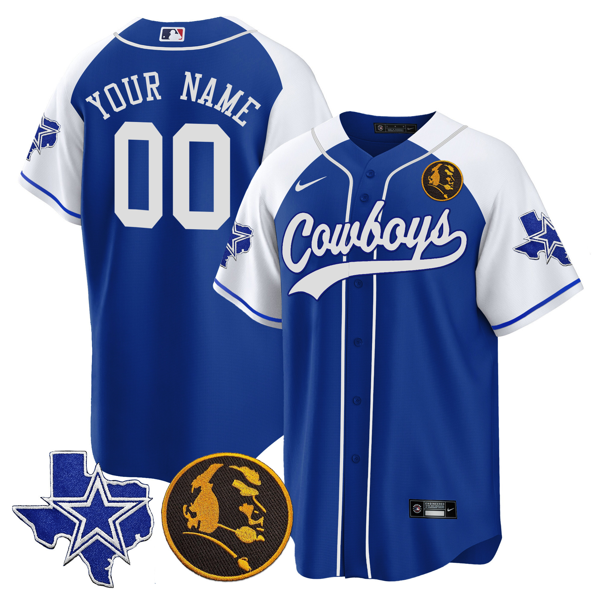 Cowboys Texas & John Madden Patch Baseball Custom Jersey - All Stitched - Image 5