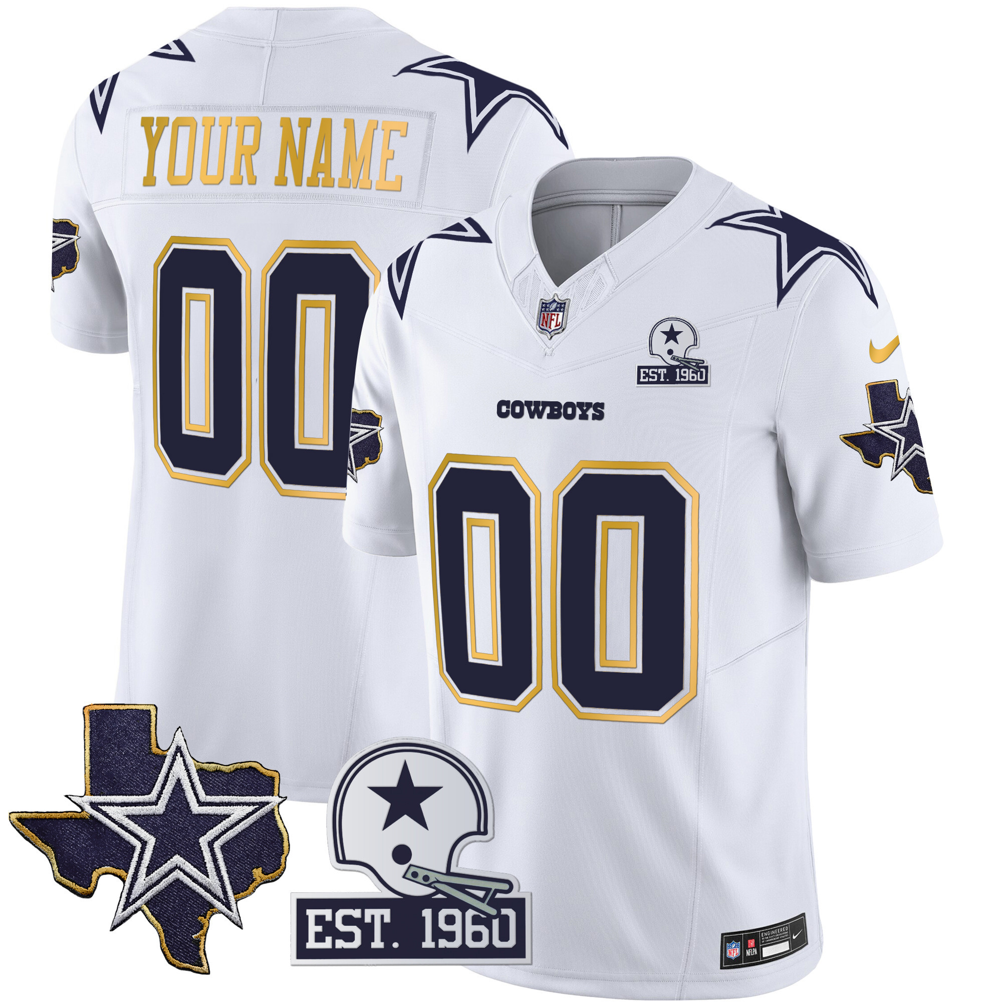 Cowboys Texas Patch Gold Trim Vapor Custom Jersey - All Stitched - Image 5