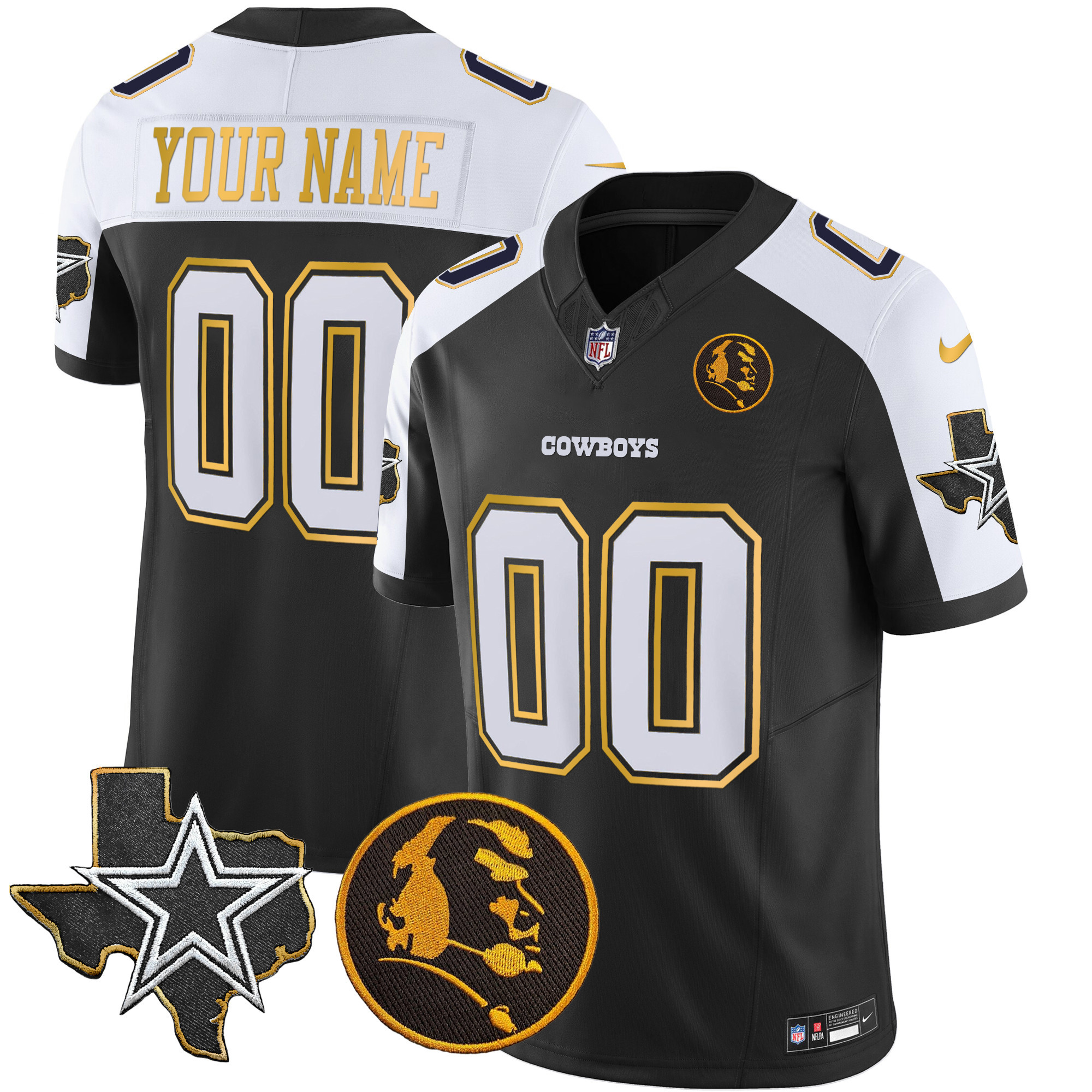 Cowboys Texas & John Madden Patch Gold Trim Vapor Custom Jersey - All Stitched - Image 2