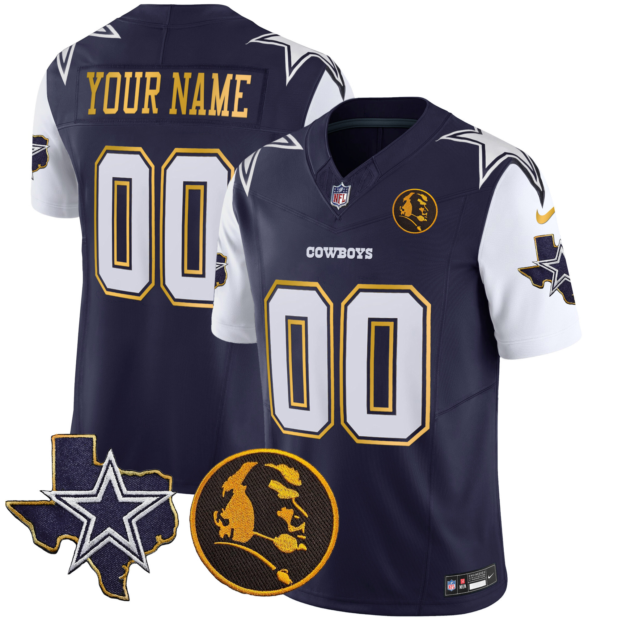 Cowboys Texas & John Madden Patch Gold Trim Vapor Custom Jersey - All Stitched - Image 4