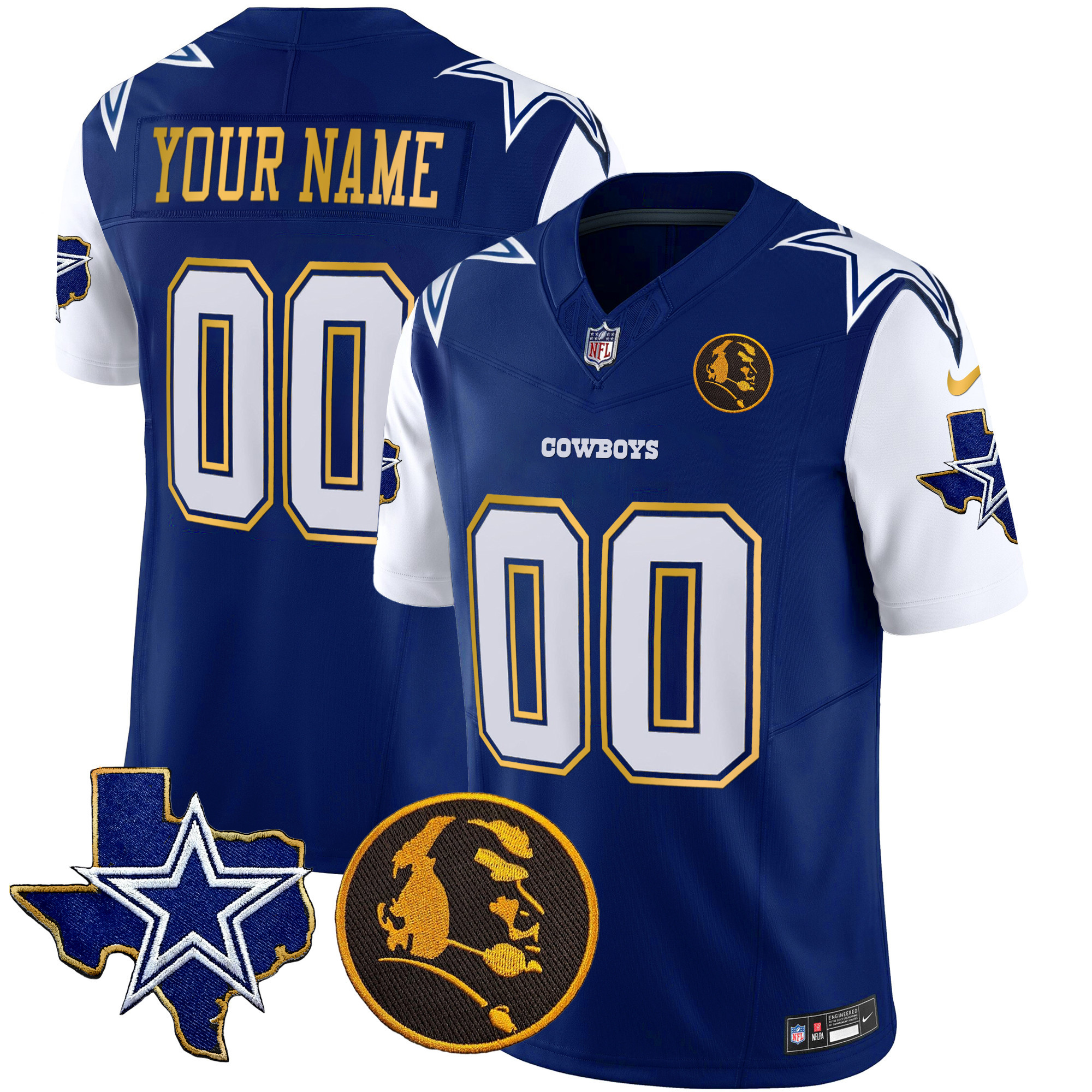 Cowboys Texas & John Madden Patch Gold Trim Vapor Custom Jersey - All Stitched - Image 3
