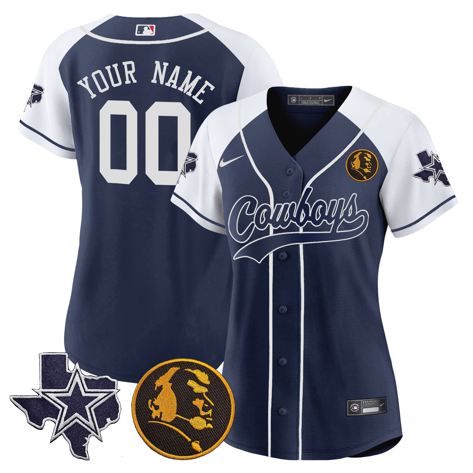 Cowboys Texas & John Madden Patch Baseball Custom Jersey - All Stitched - Image 8