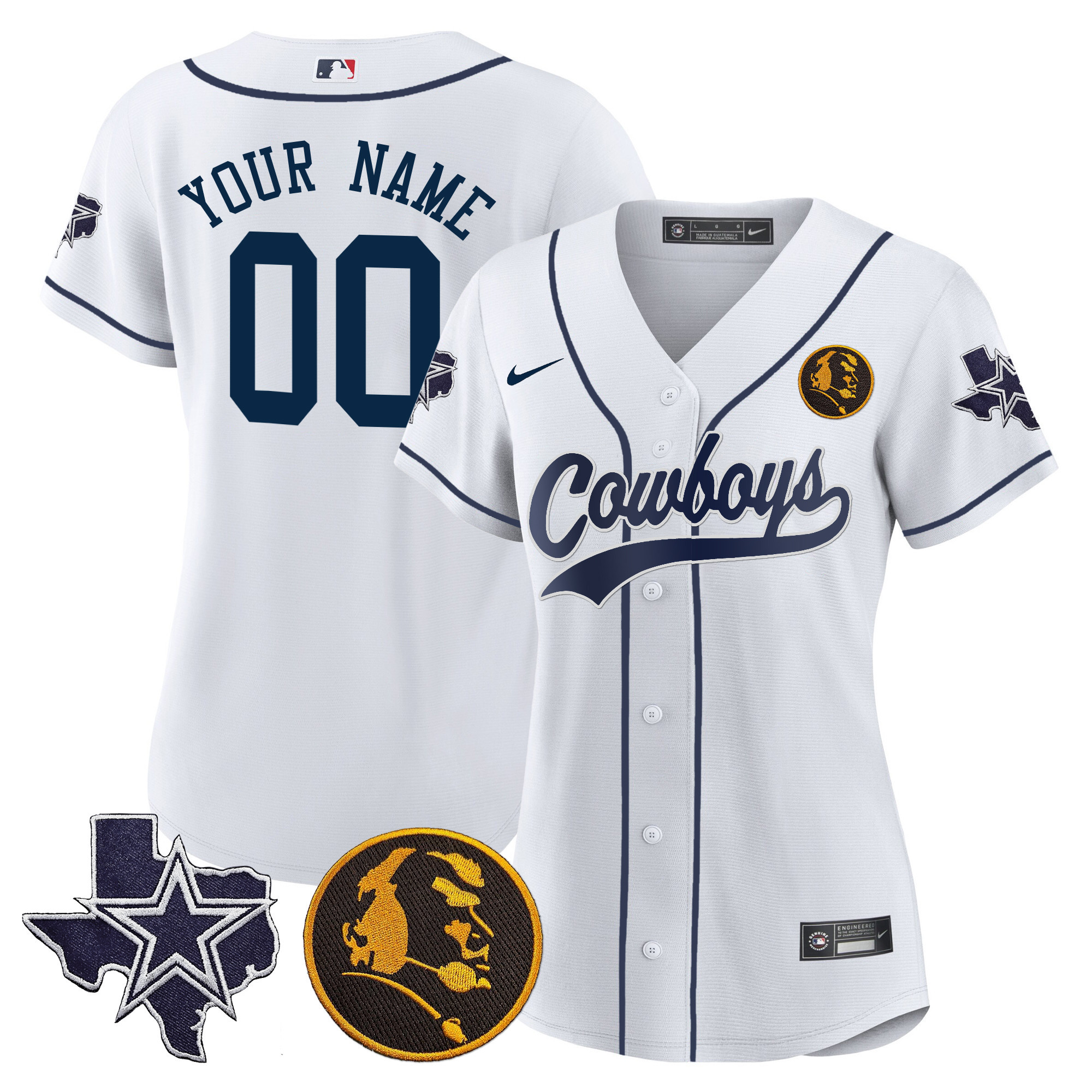 Cowboys Texas & John Madden Patch Baseball Custom Jersey - All Stitched - Image 6