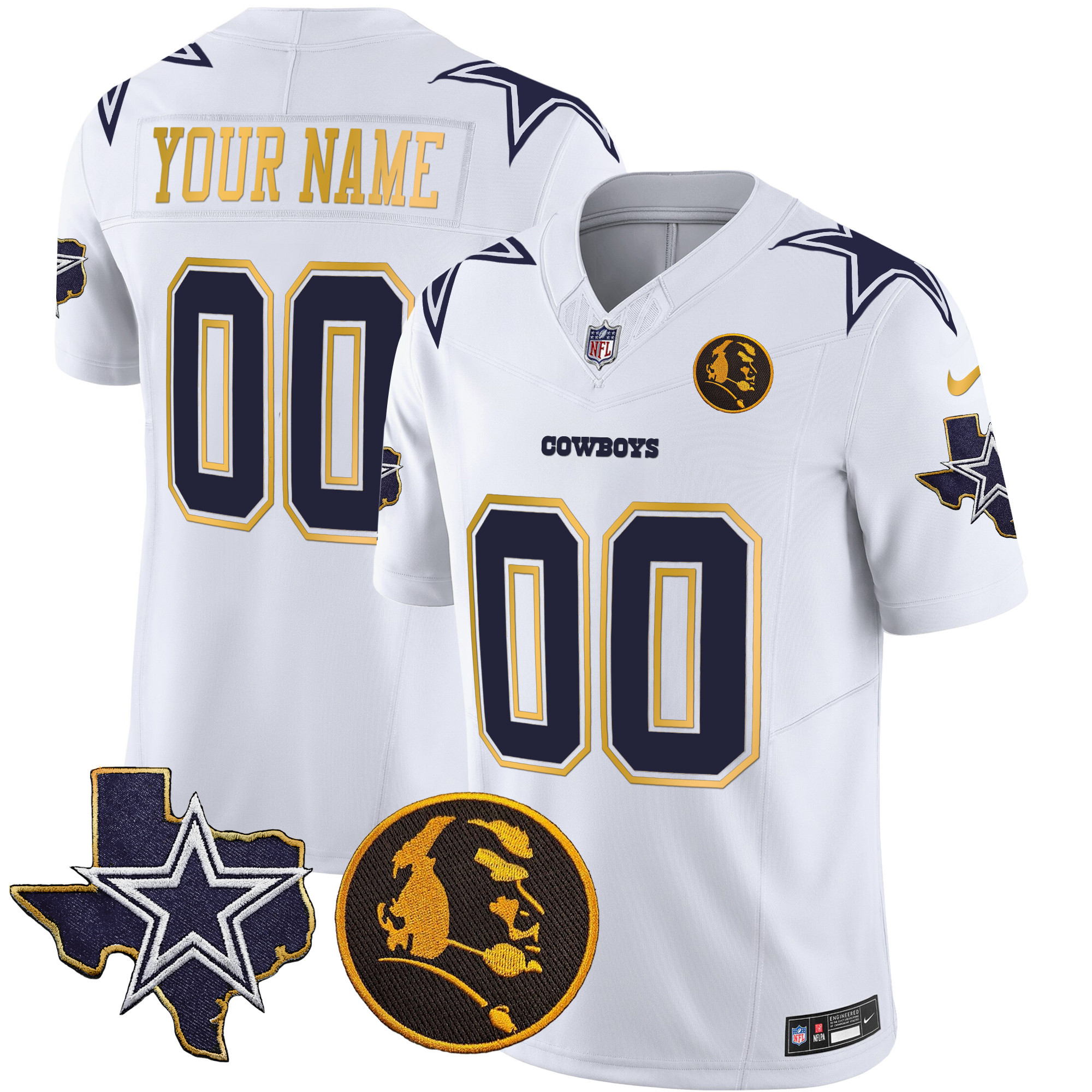 Cowboys Texas & John Madden Patch Gold Trim Vapor Custom Jersey - All Stitched - Image 5