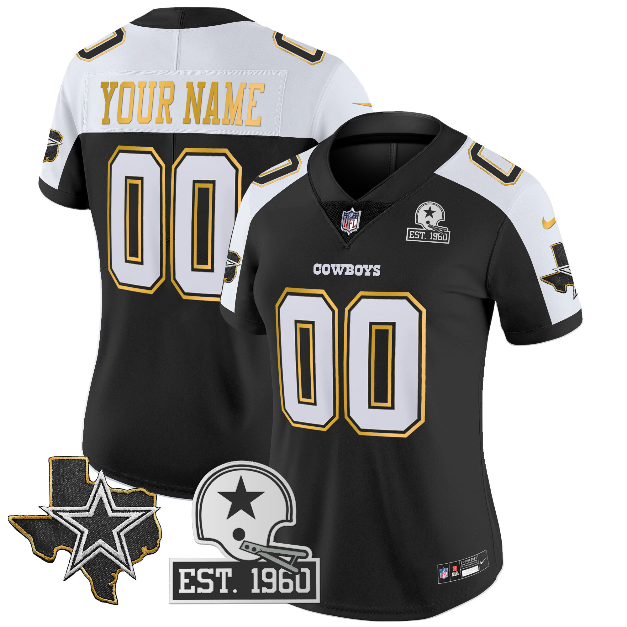 Cowboys Texas Patch Gold Trim Vapor Custom Jersey - All Stitched - Image 7
