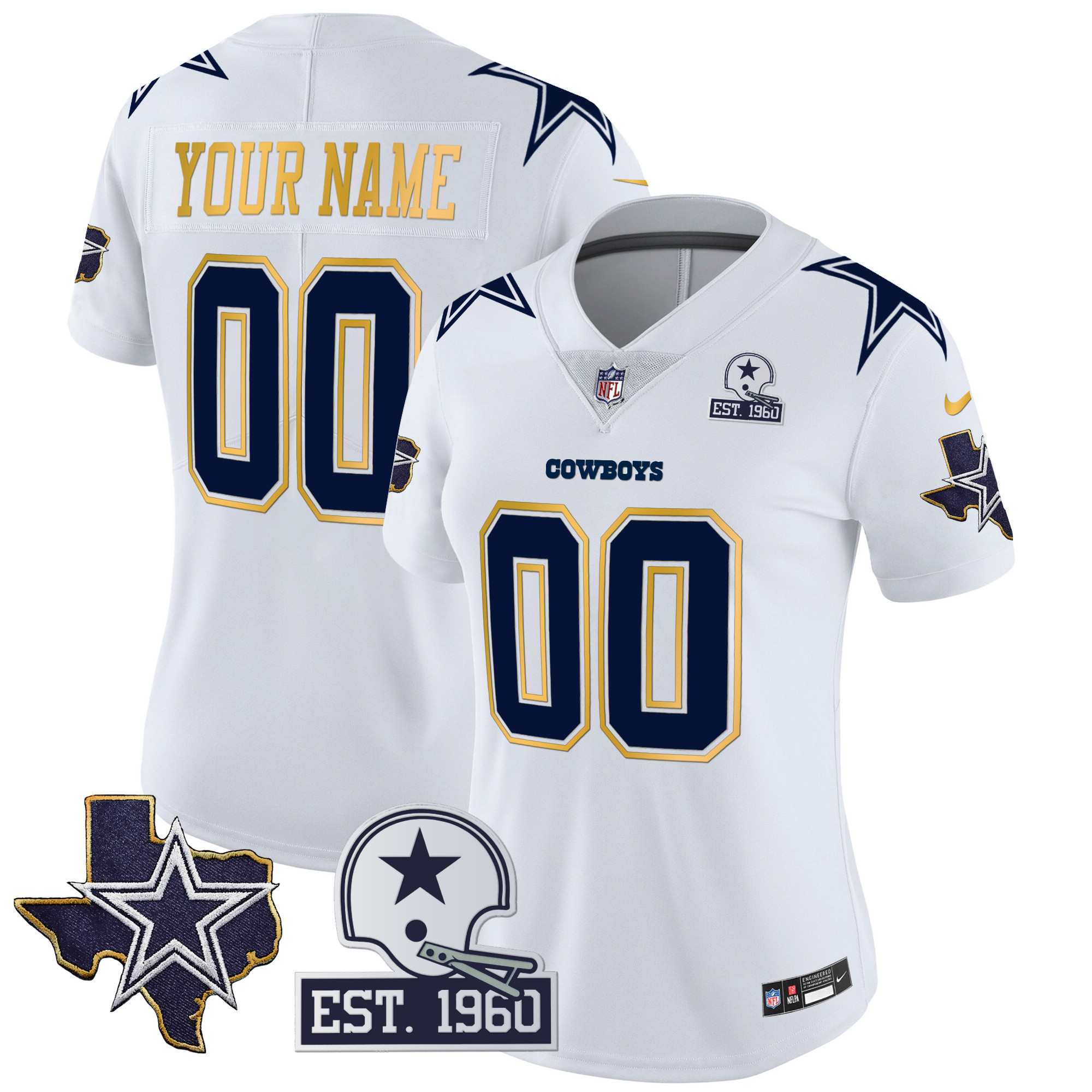 Cowboys Texas Patch Gold Trim Vapor Custom Jersey - All Stitched - Image 10