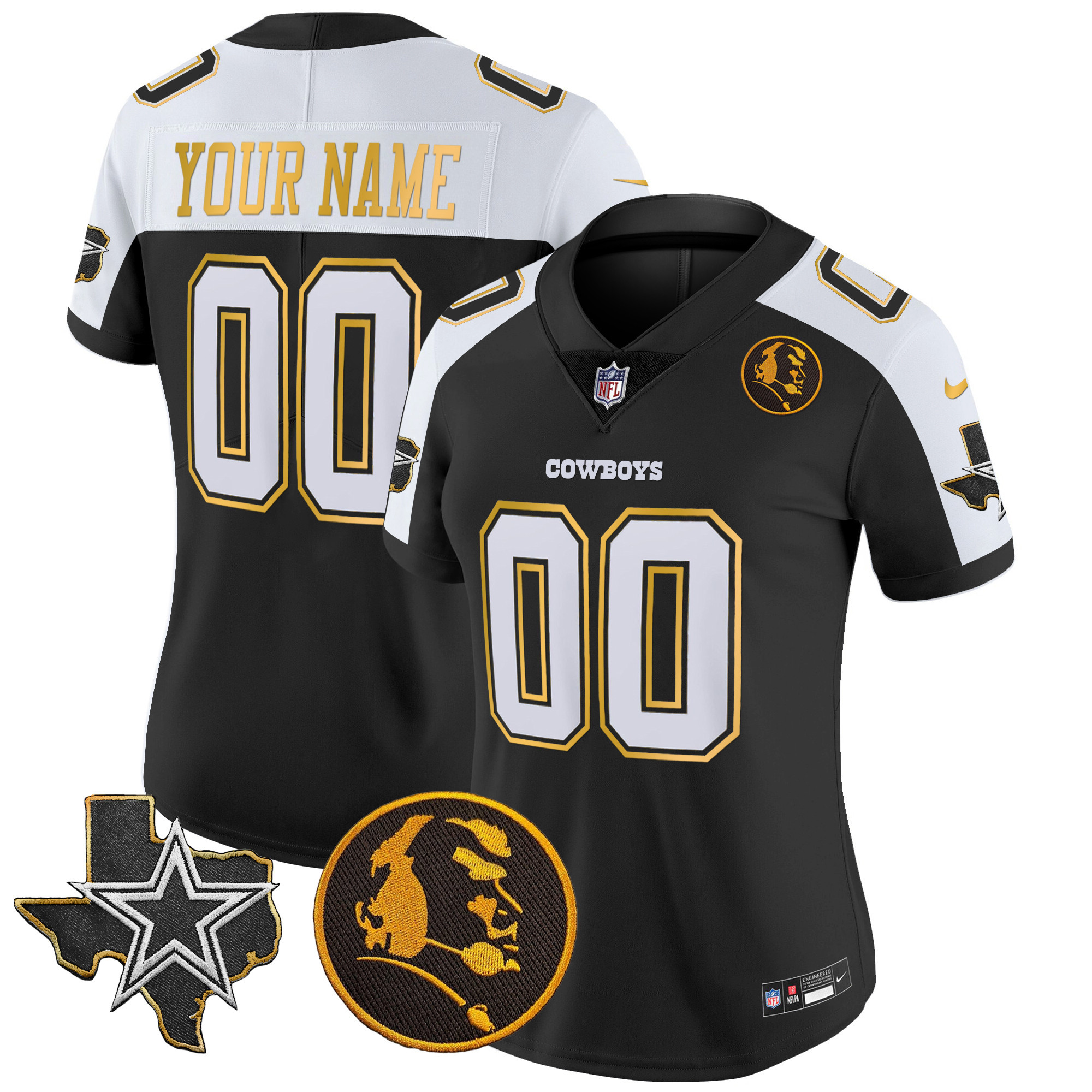 Cowboys Texas & John Madden Patch Gold Trim Vapor Custom Jersey - All Stitched - Image 7