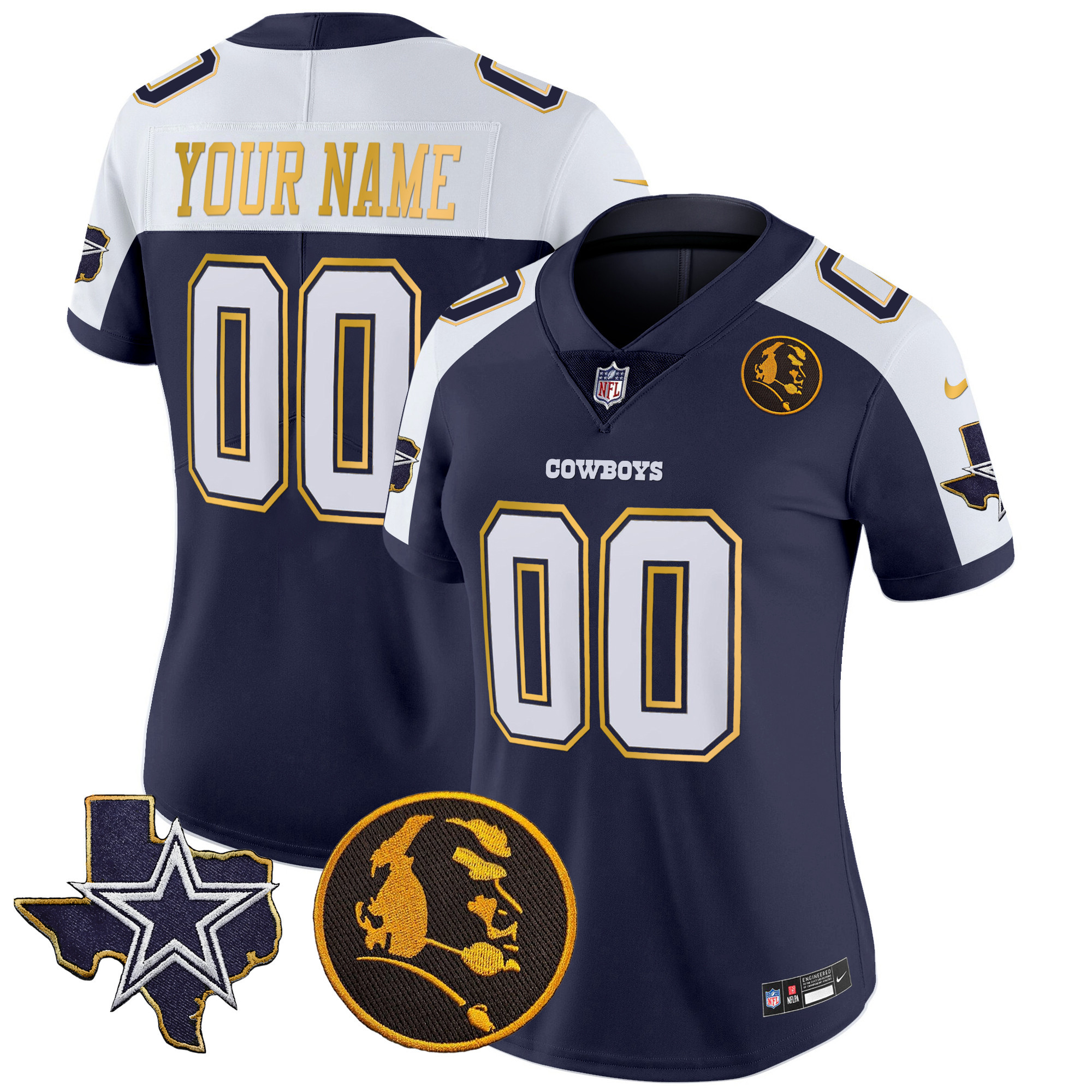 Cowboys Texas & John Madden Patch Gold Trim Vapor Custom Jersey - All Stitched - Image 6