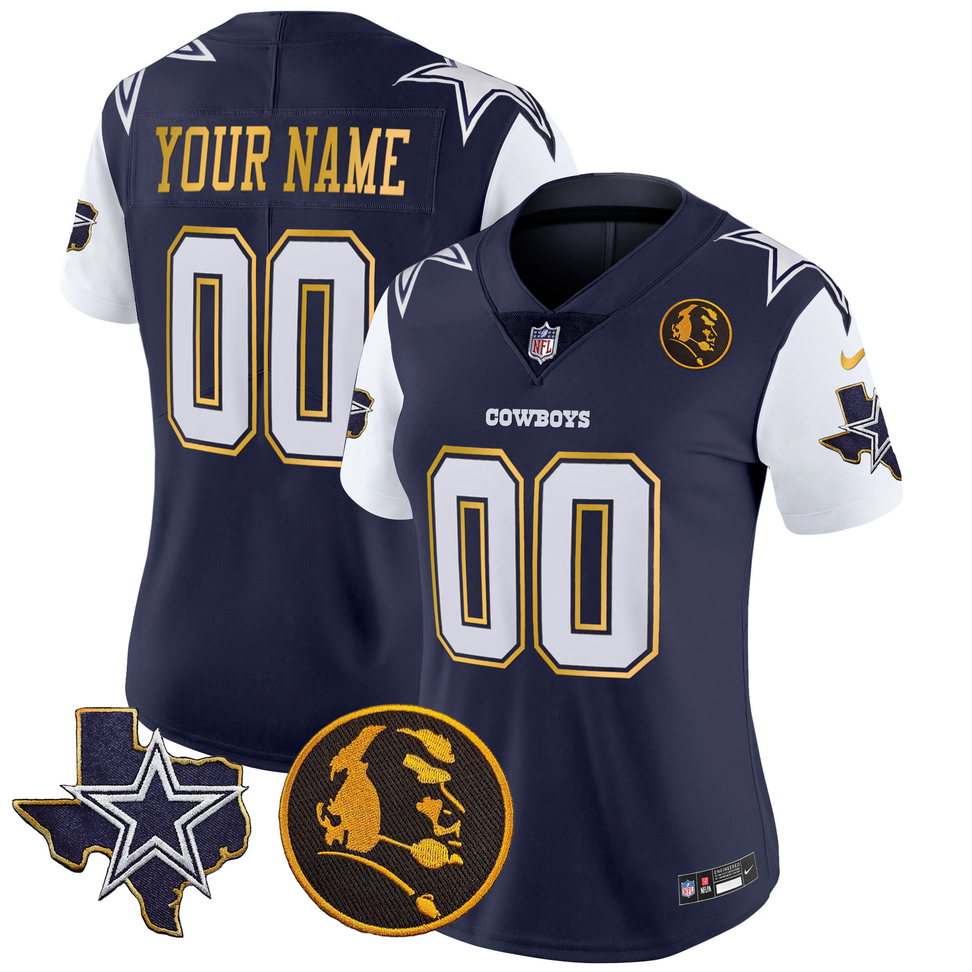 Cowboys Texas & John Madden Patch Gold Trim Vapor Custom Jersey - All Stitched - Image 9