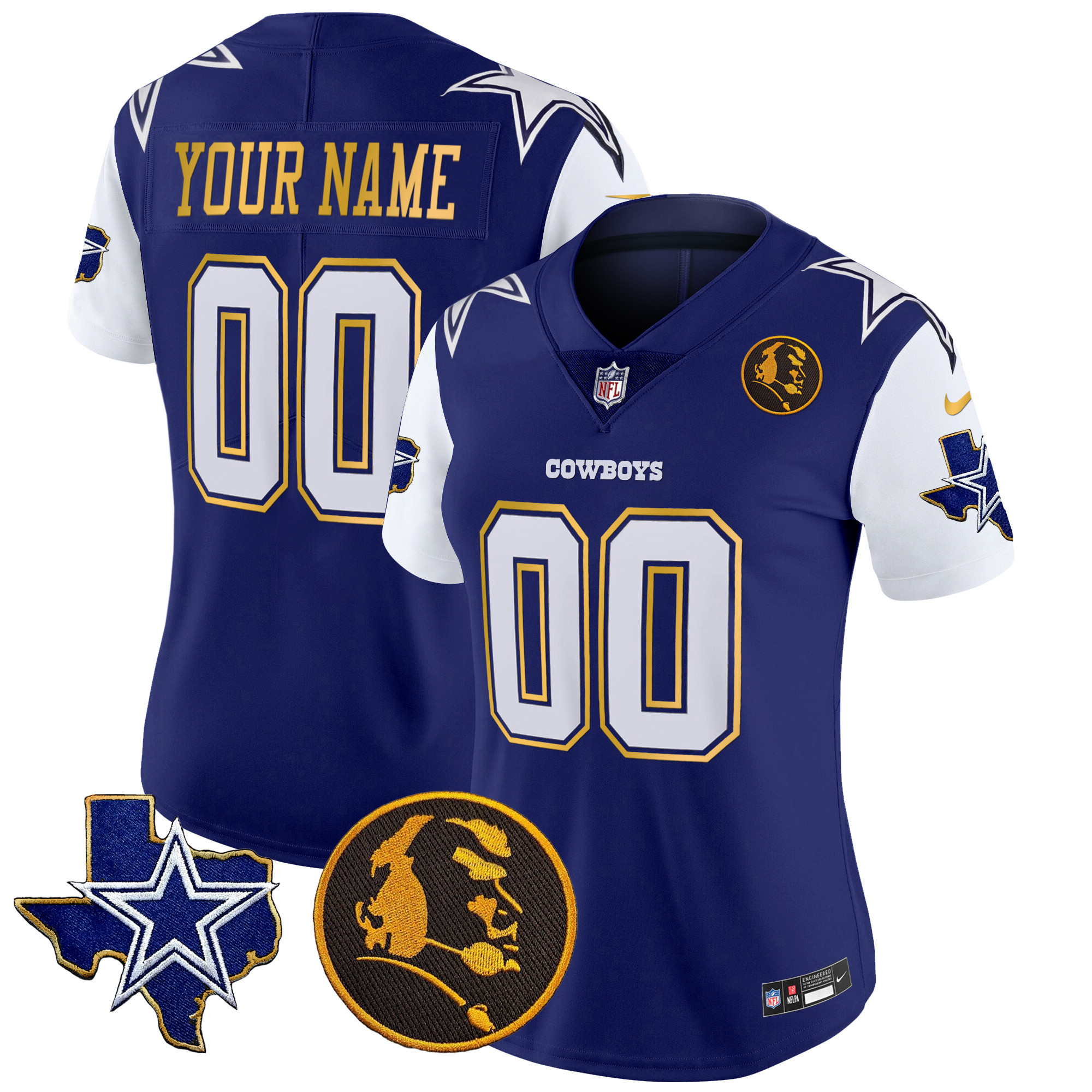 Cowboys Texas & John Madden Patch Gold Trim Vapor Custom Jersey - All Stitched - Image 8