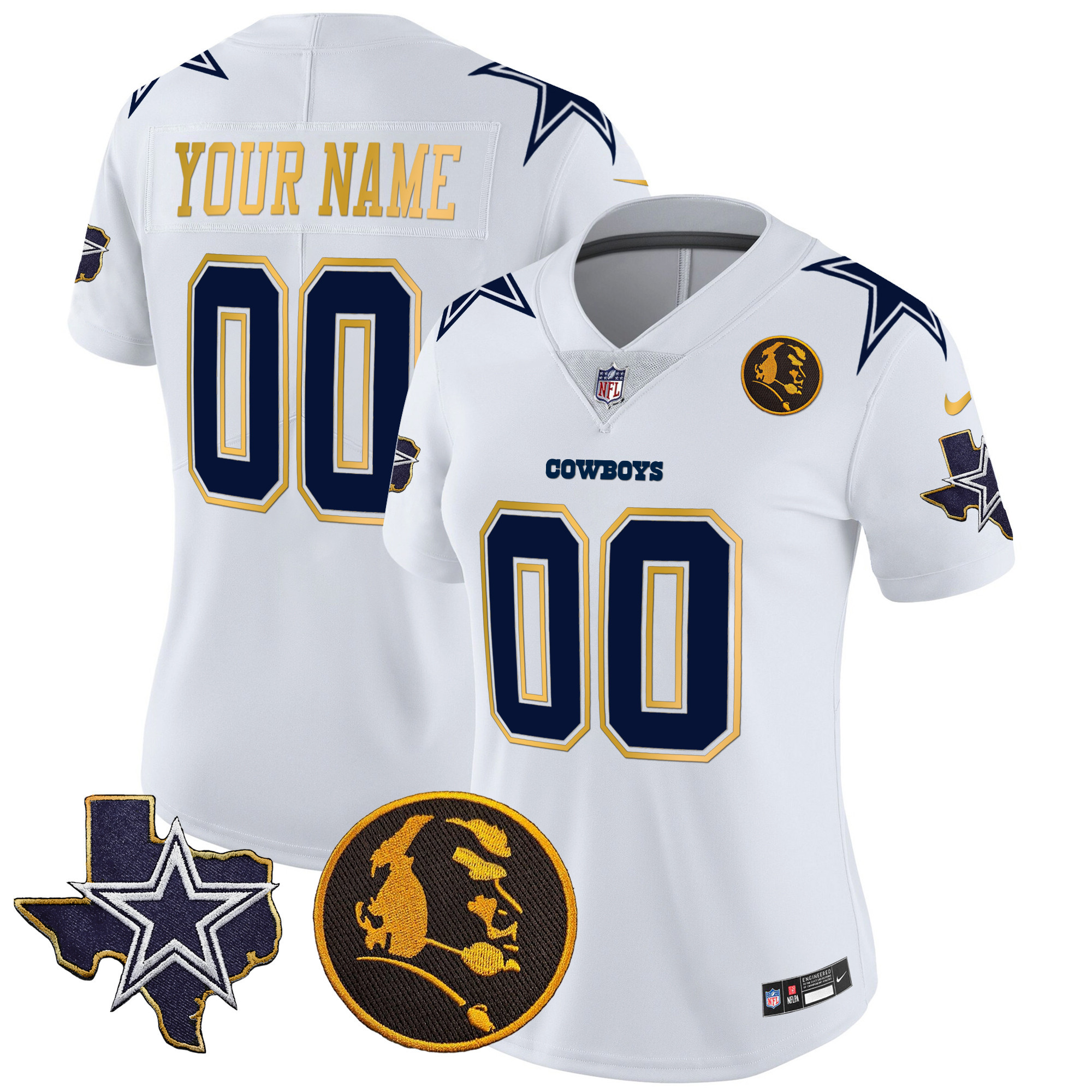 Cowboys Texas & John Madden Patch Gold Trim Vapor Custom Jersey - All Stitched - Image 10