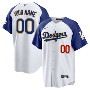 Los Angeles Dodgers Gold Trim Cool Base Custom Jersey - All Stitched