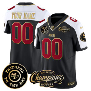 49ers Faithful & 2023 NFC West Champions Patch Vapor Custom Jersey - All Stitched
