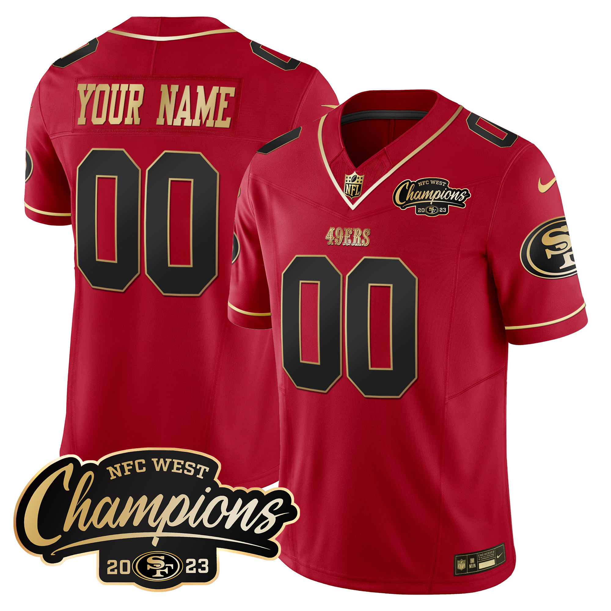 49ers 2023 NFC West Champions Patch Vapor Custom Jersey - All Stitched - Image 3