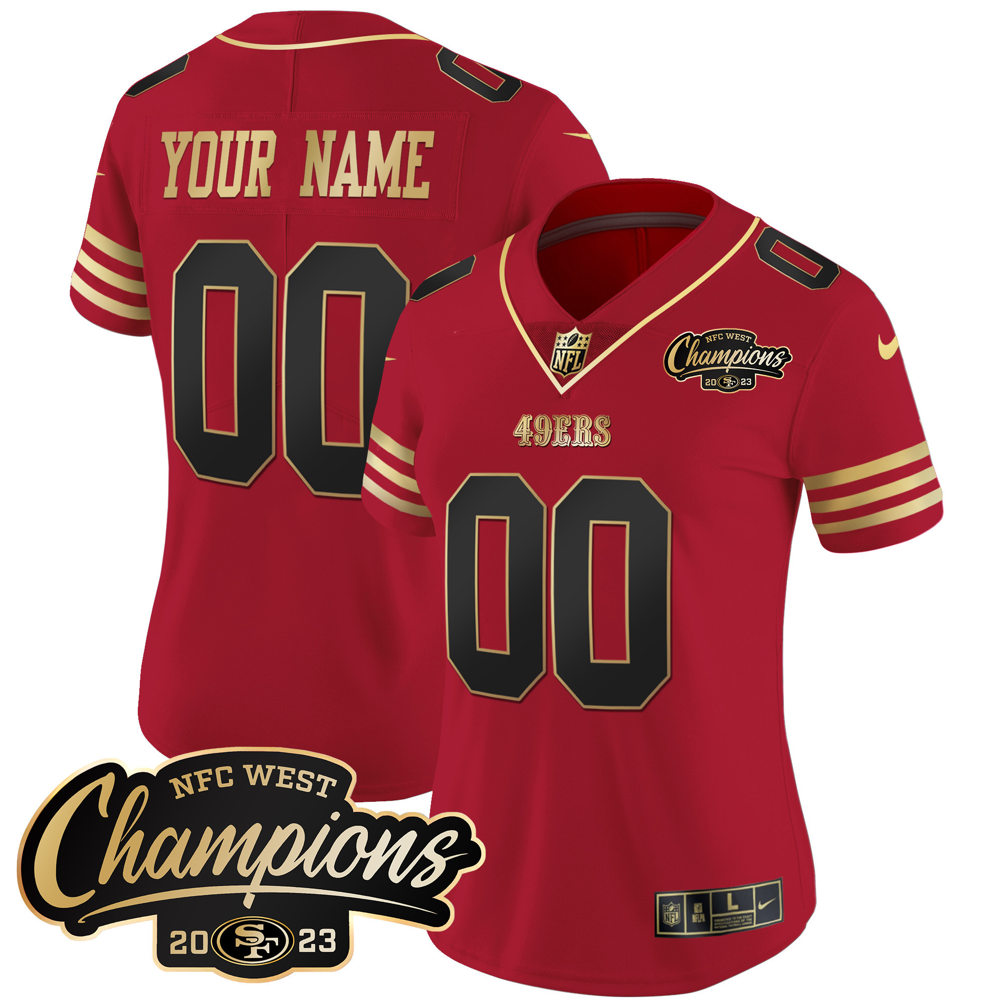 49ers 2023 NFC West Champions Patch Vapor Custom Jersey - All Stitched - Image 7