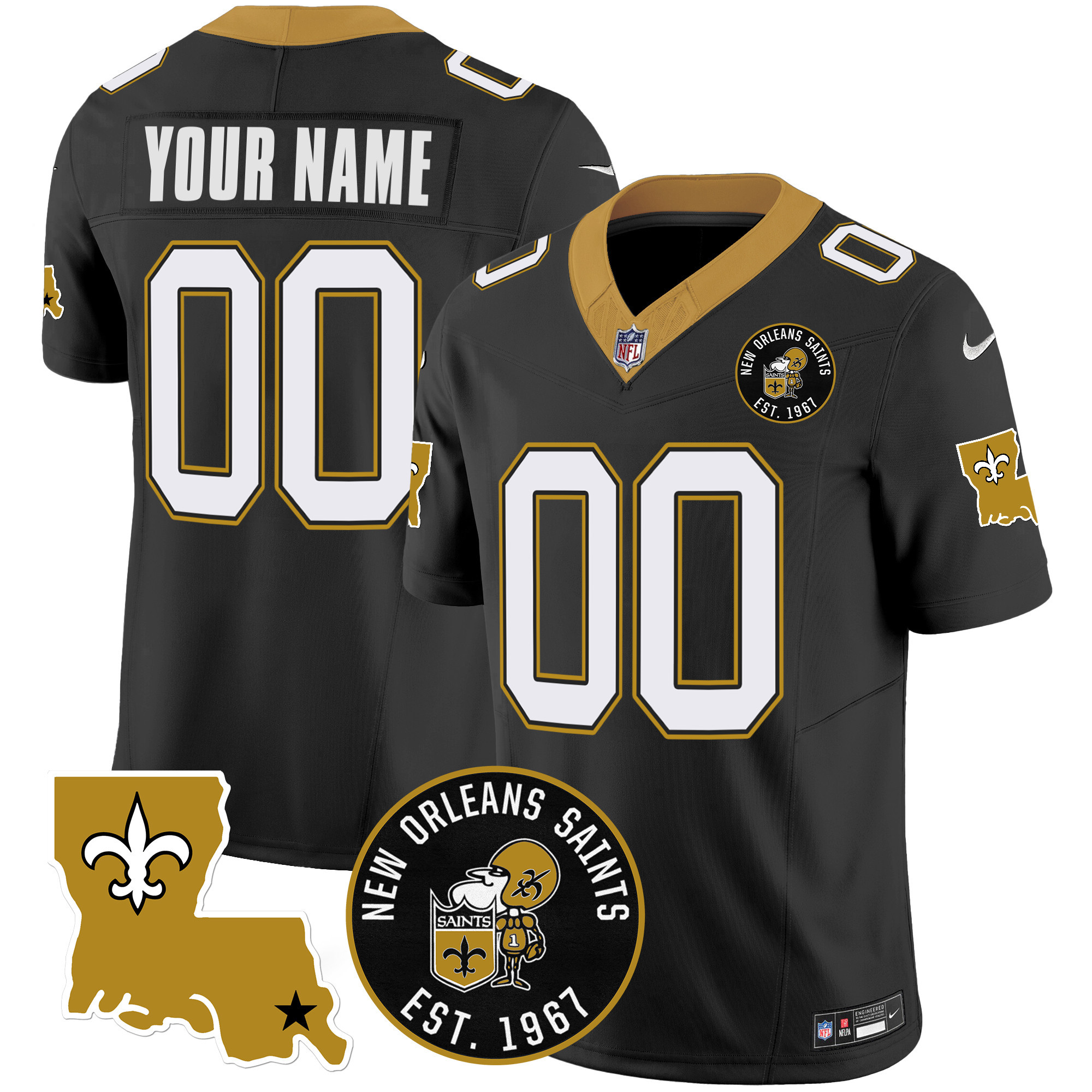Saints EST. 1967 Patch Vapor Custom Jersey - All Stitched - Image 3
