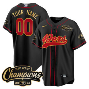 49ers 2023 NFC West Champions Baseball Gold Trim Custom Jersey - All Stitched
