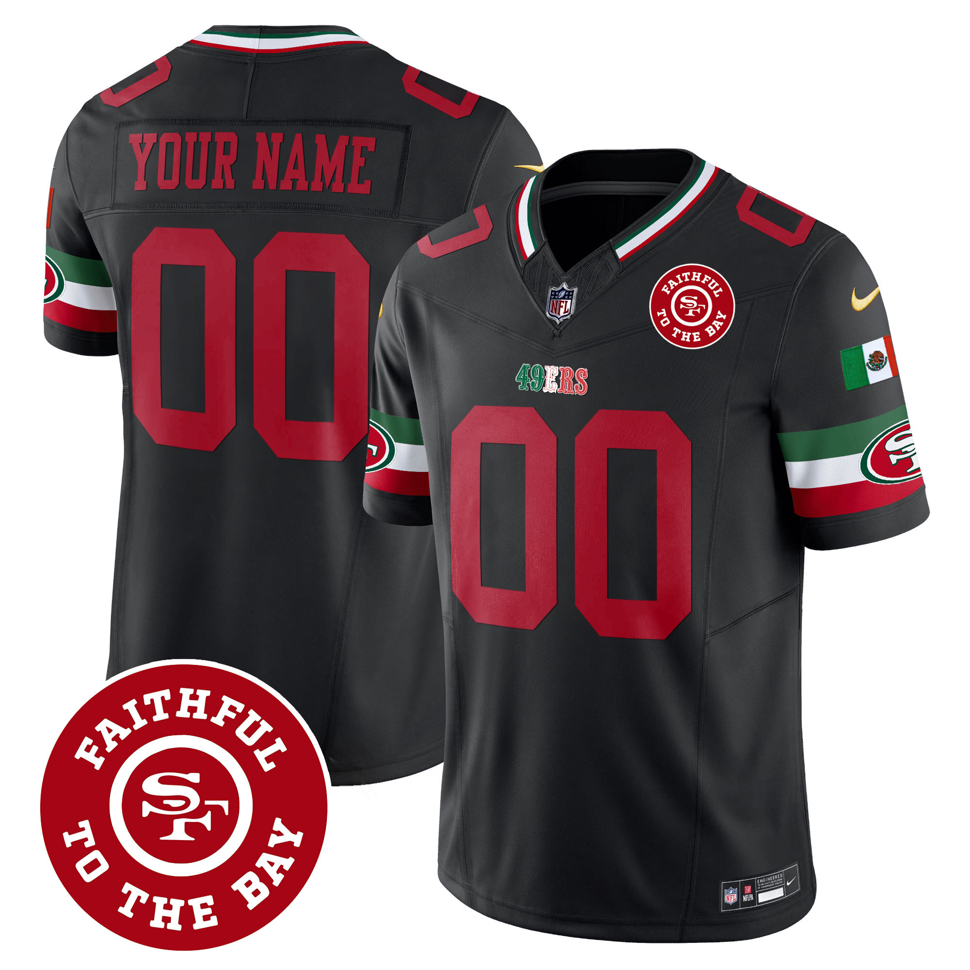49ers Mexico Faithful To The Bay Patch Vapor Custom Jersey - All Stitched - Image 2