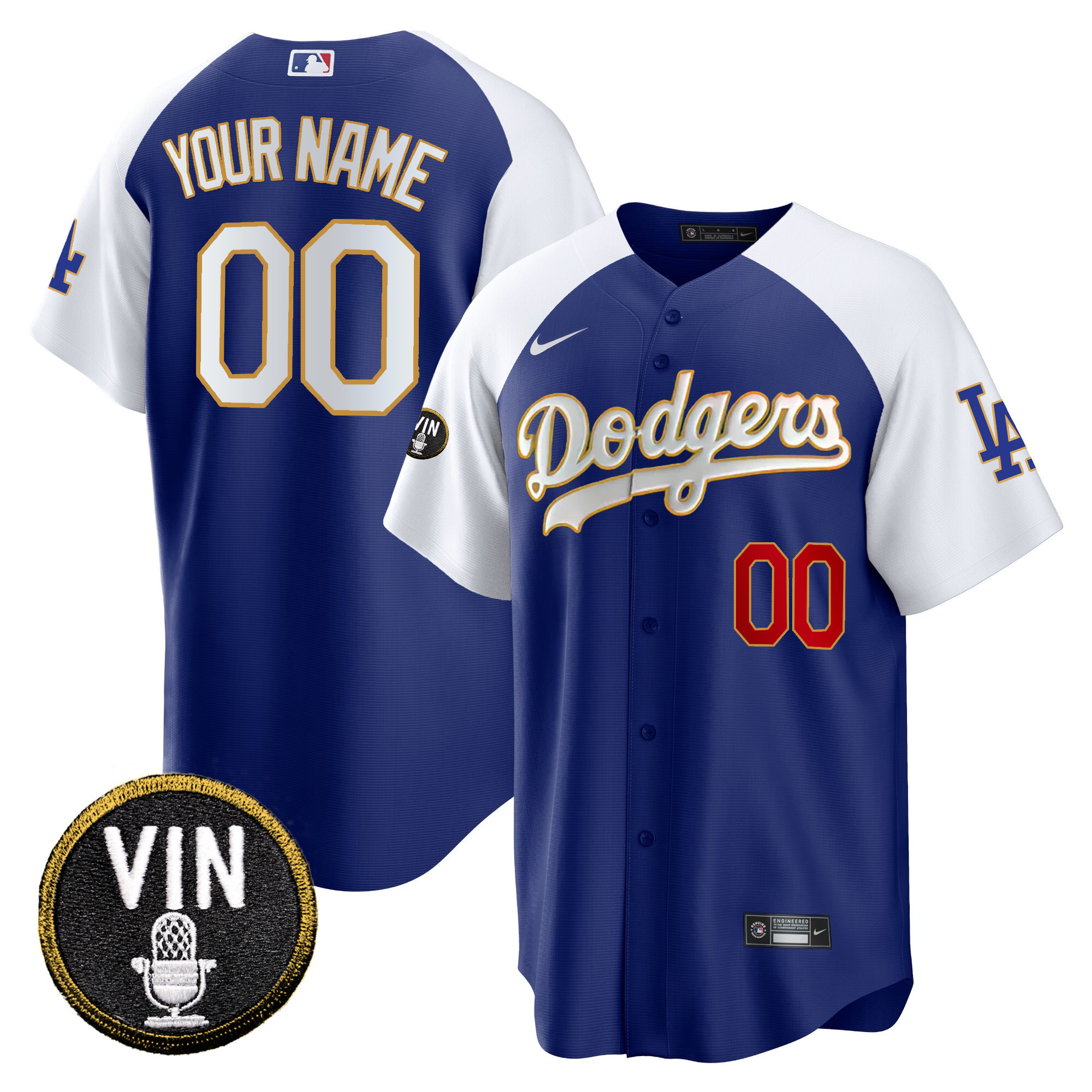 Dodgers Vin Scully Patch Cool Base Gold Trim Custom Jersey V2 - All Stitched - Image 2