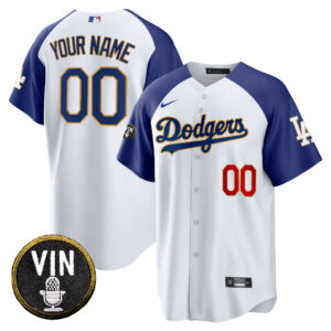 Dodgers Vin Scully Patch Cool Base Gold Trim Custom Jersey V2 - All Stitched