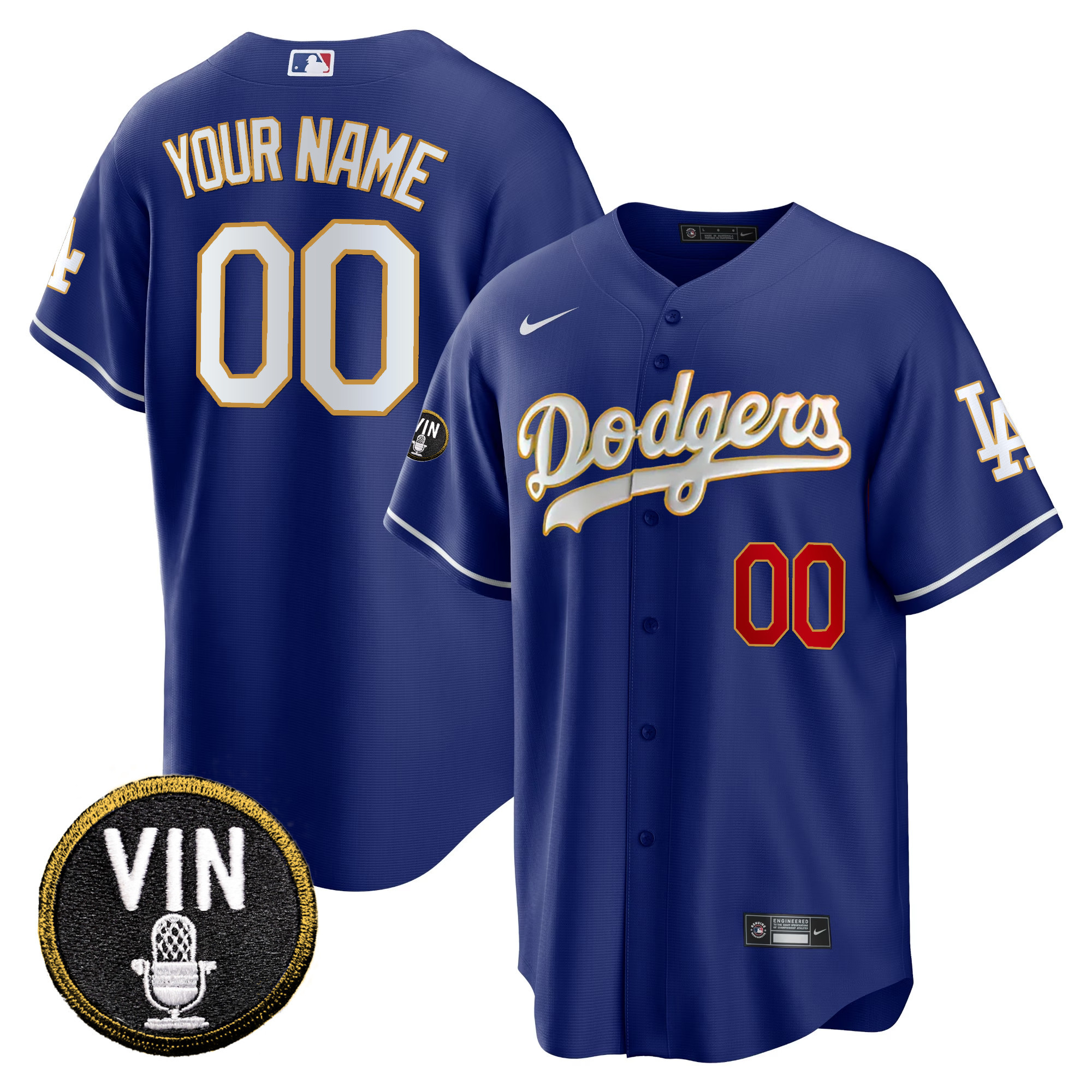 Dodgers Vin Scully Patch Cool Base Gold Trim Custom Jersey V2 - All Stitched - Image 4