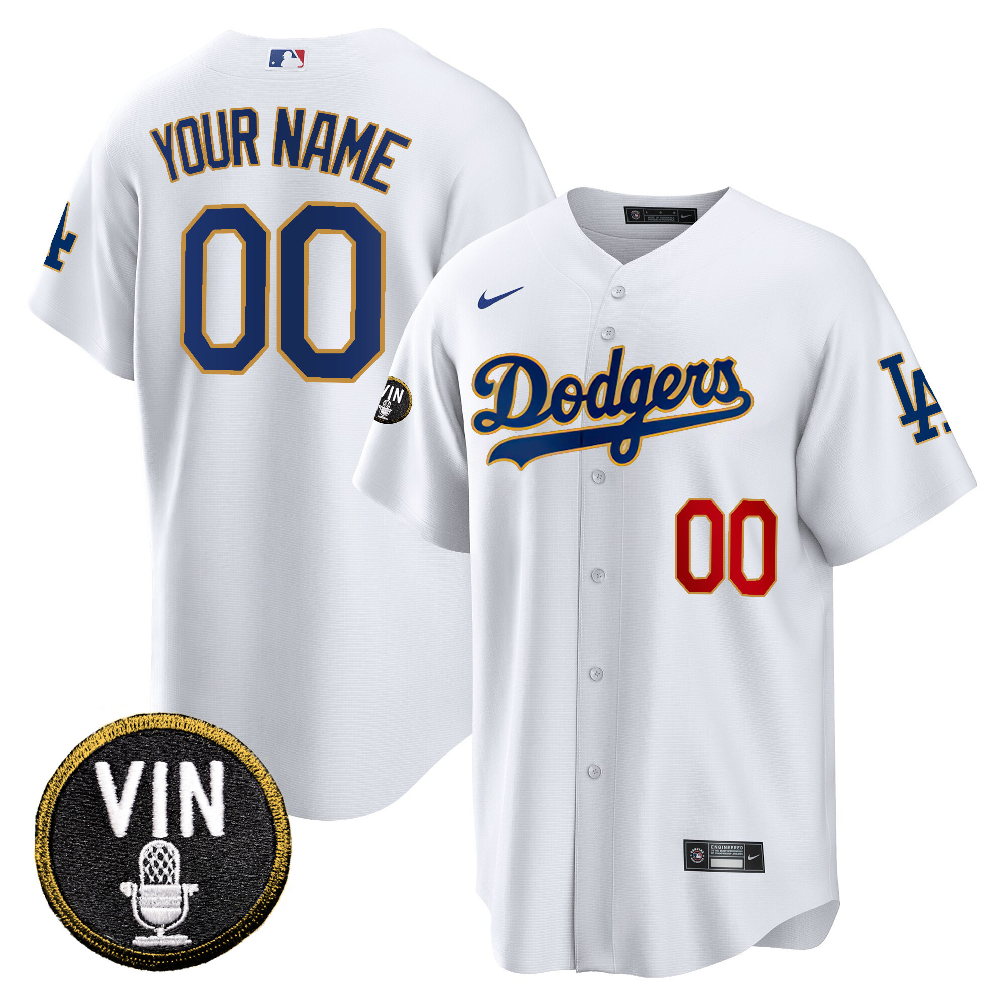 Dodgers Vin Scully Patch Cool Base Gold Trim Custom Jersey V2 - All Stitched - Image 3