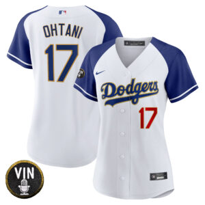 Women's Dodgers Vin Scully Patch Gold Trim Jersey - All Stitched