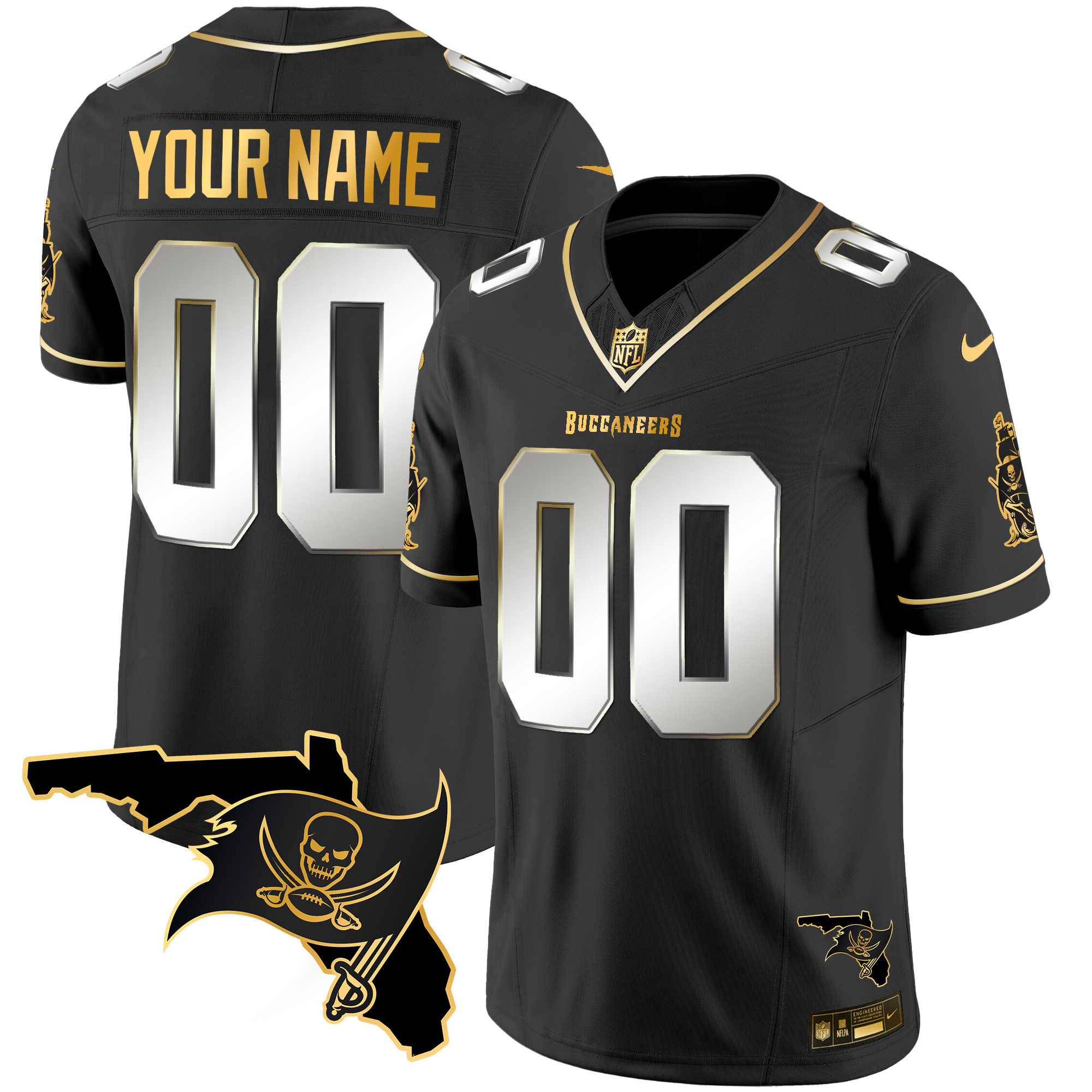 Buccaneers Florida Patch Vapor Gold Custom Jersey - All Stitched - Image 2