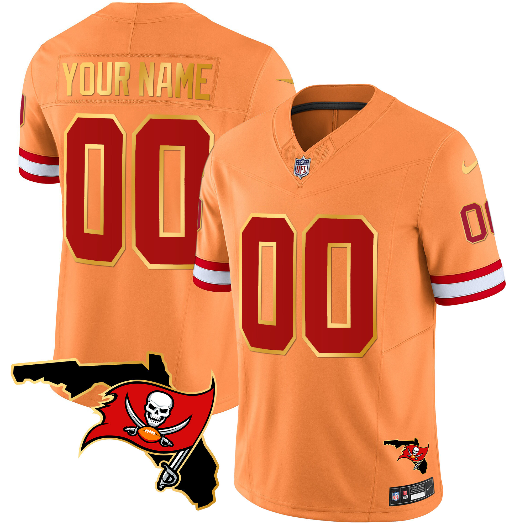 Buccaneers Florida Patch Gold Trim Vapor Custom Jersey - All Stitched - Image 6
