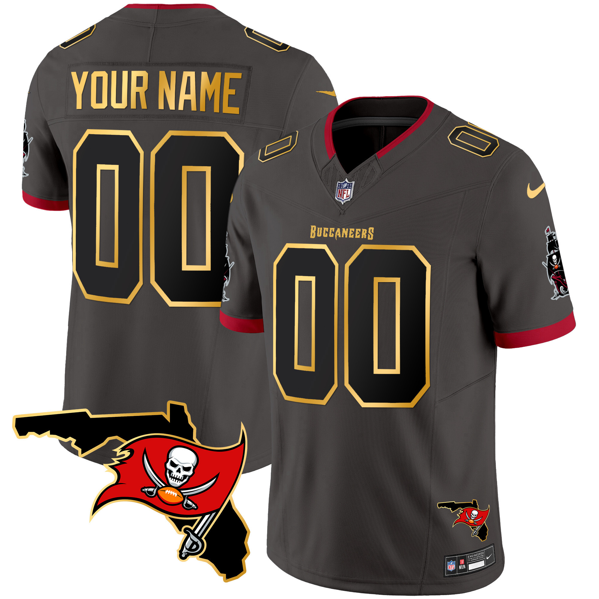 Buccaneers Florida Patch Gold Trim Vapor Custom Jersey - All Stitched - Image 5