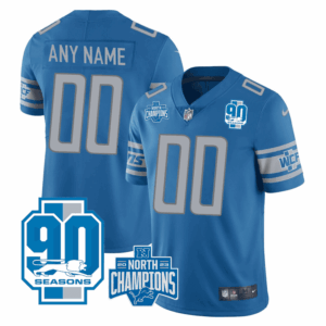 Detroit Lions 2023 NFC North Division Champions & 90th Year Patch Vapor Custom Jersey - All Stitched