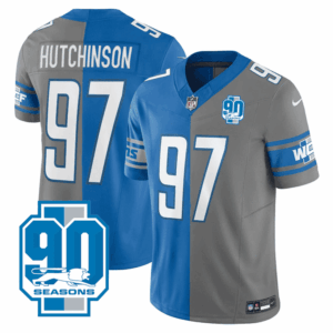 Detroit Lions 90th Year Patch Split Vapor Jersey - All Stitched