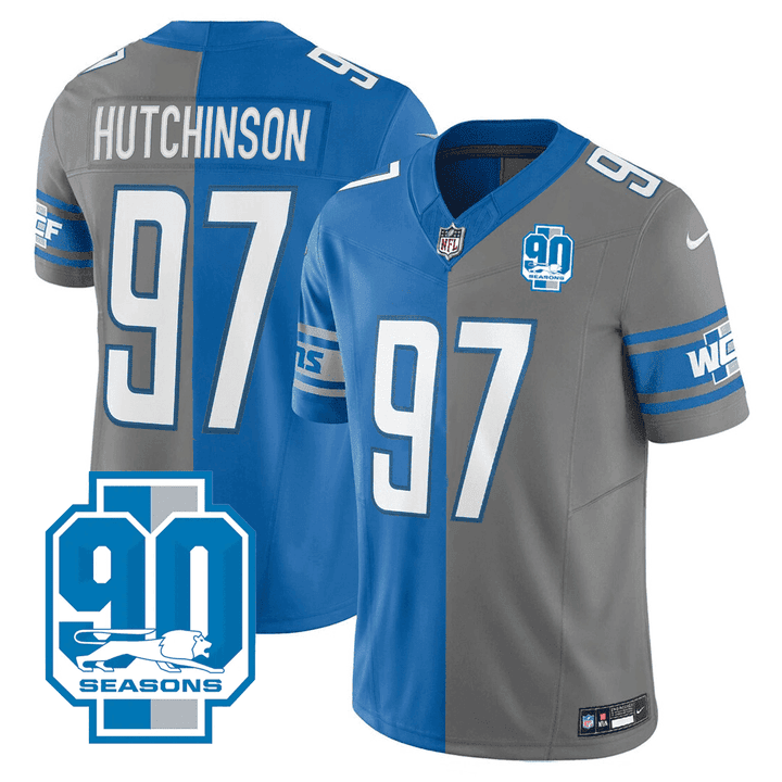 Detroit Lions 90th Year Patch Split Vapor Jersey - All Stitched