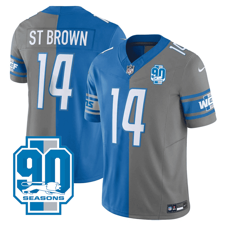 Detroit Lions 90th Year Patch Split Vapor Jersey - All Stitched - Image 2