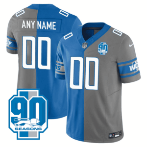 Detroit Lions 90th Year Patch Split Vapor Custom Jersey - All Stitched