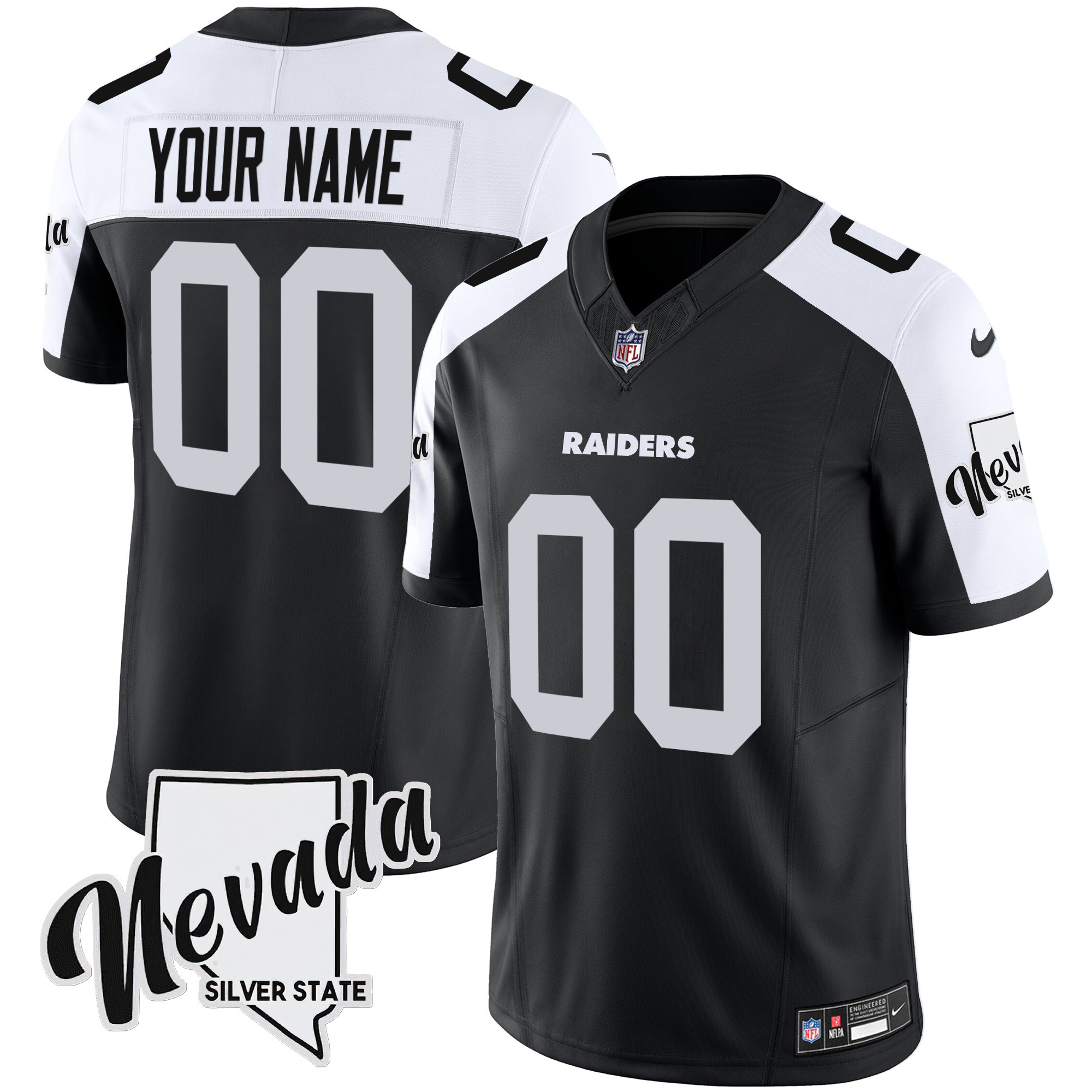 Raiders Nevada Silver State Patch Vapor Custom Jersey - All Stitched