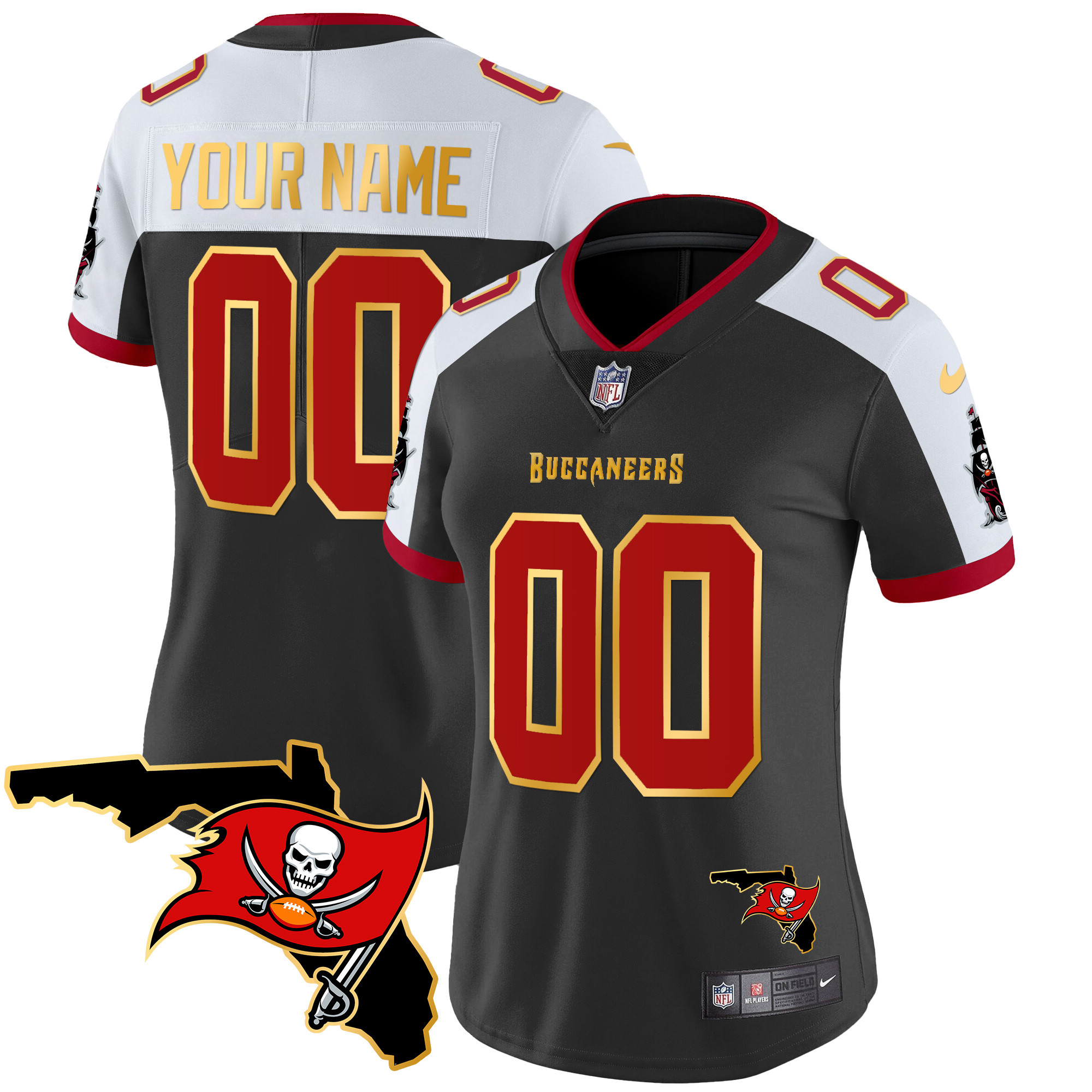 Buccaneers Florida Patch Gold Trim Vapor Custom Jersey - All Stitched - Image 7
