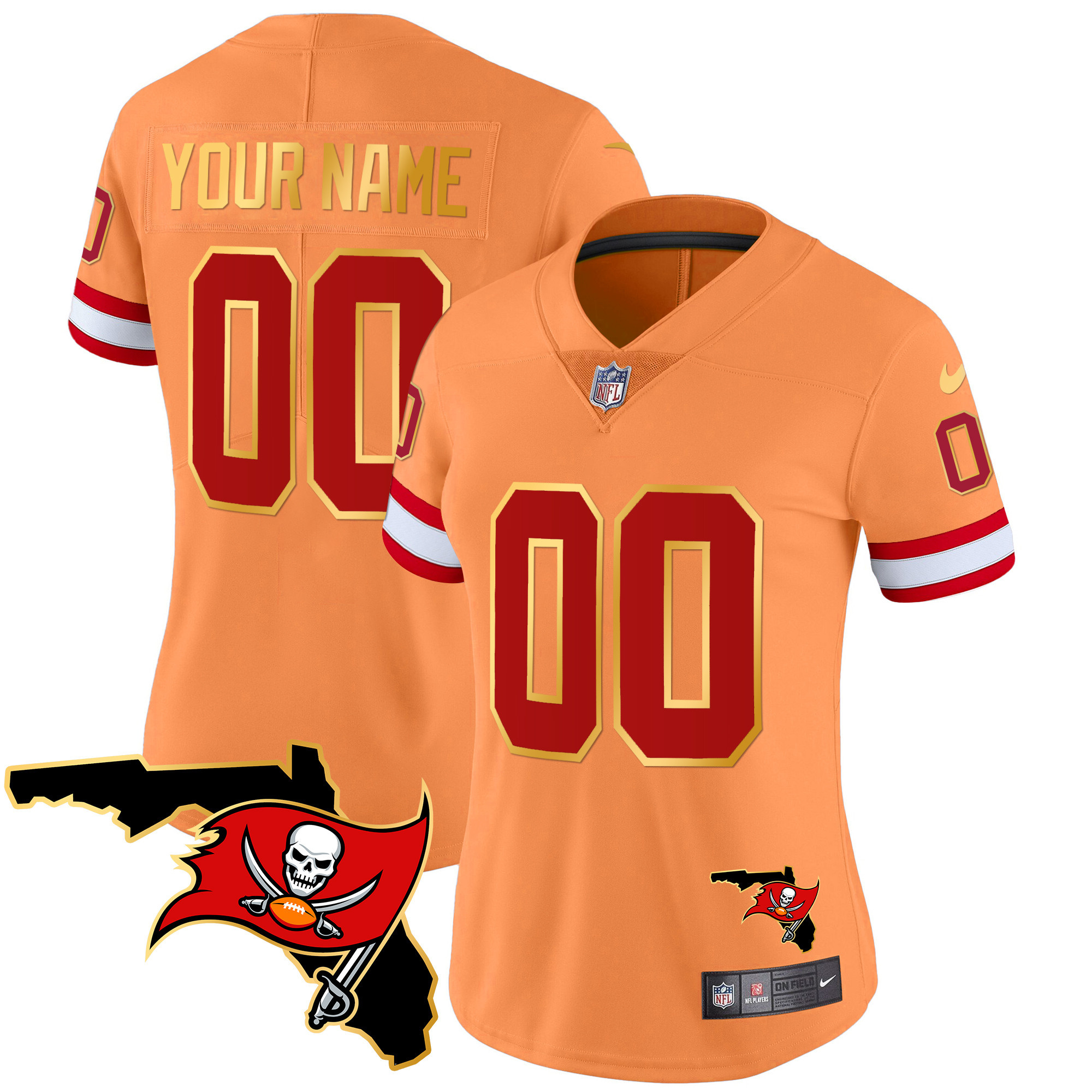 Buccaneers Florida Patch Gold Trim Vapor Custom Jersey - All Stitched - Image 12