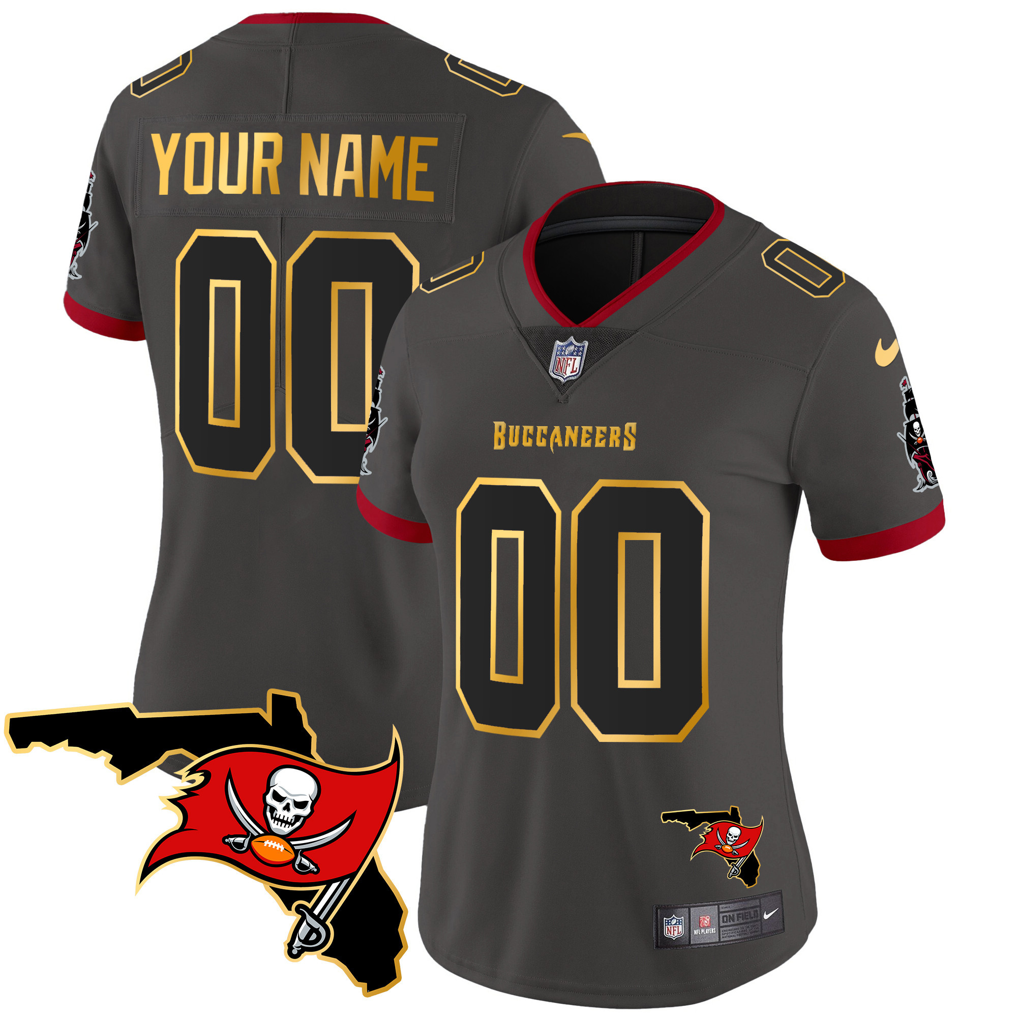 Buccaneers Florida Patch Gold Trim Vapor Custom Jersey - All Stitched - Image 11