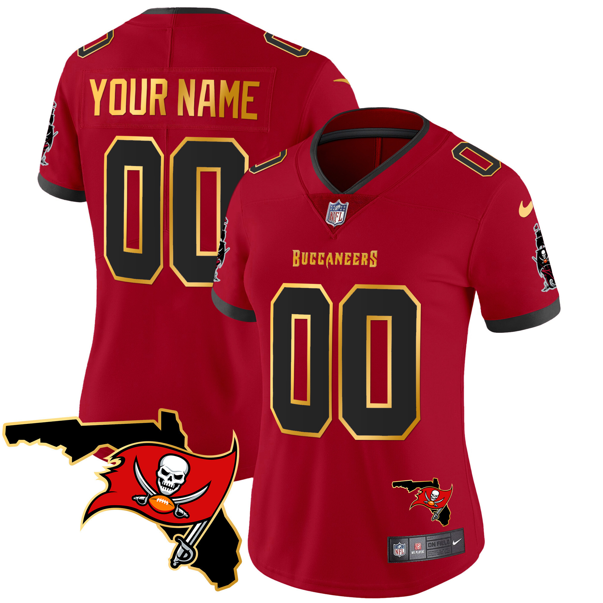 Buccaneers Florida Patch Gold Trim Vapor Custom Jersey - All Stitched - Image 9