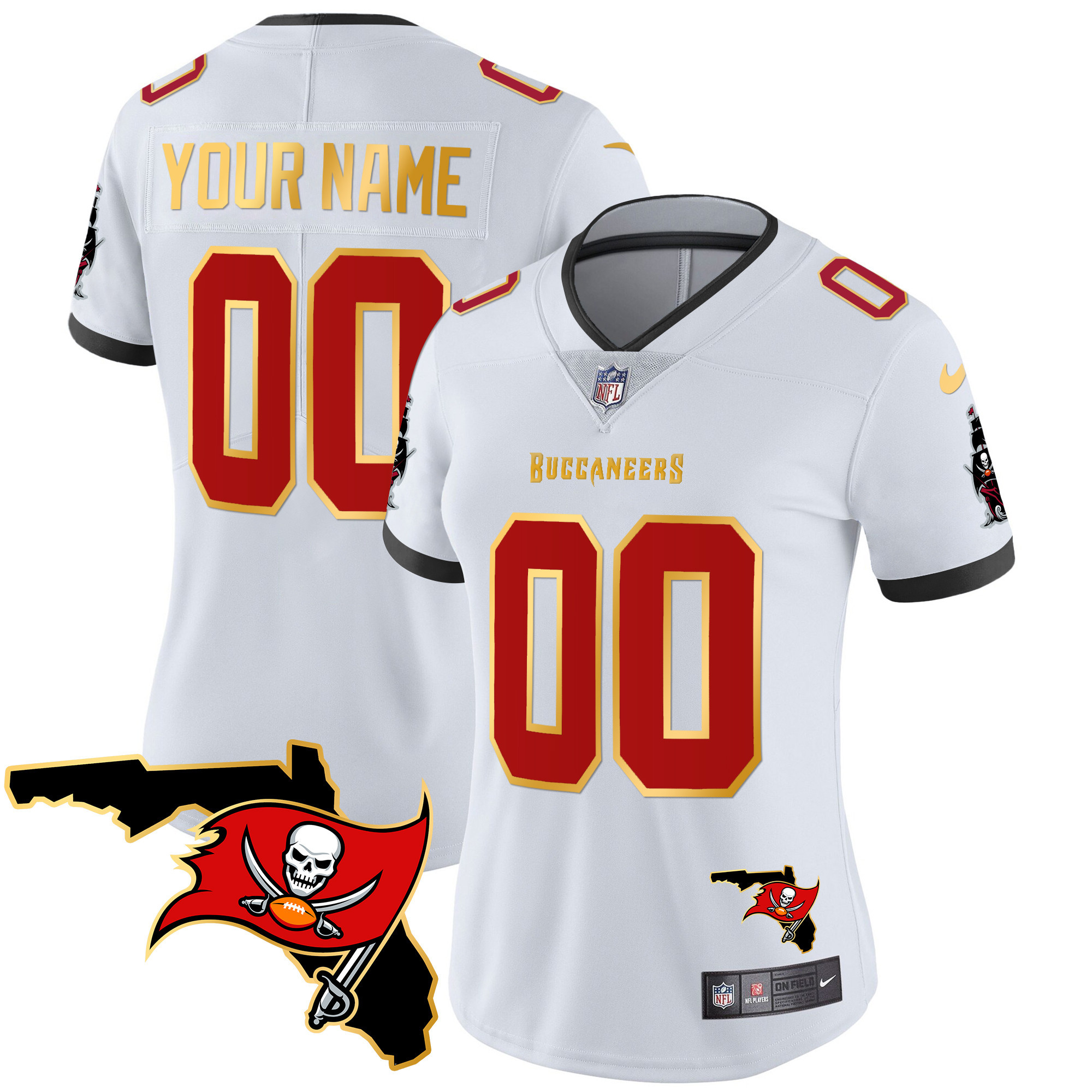 Buccaneers Florida Patch Gold Trim Vapor Custom Jersey - All Stitched - Image 10