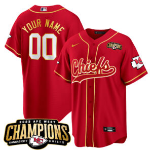 Chiefs 2023 AFC West Champions Patch Baseball Custom Jersey - All Stitched