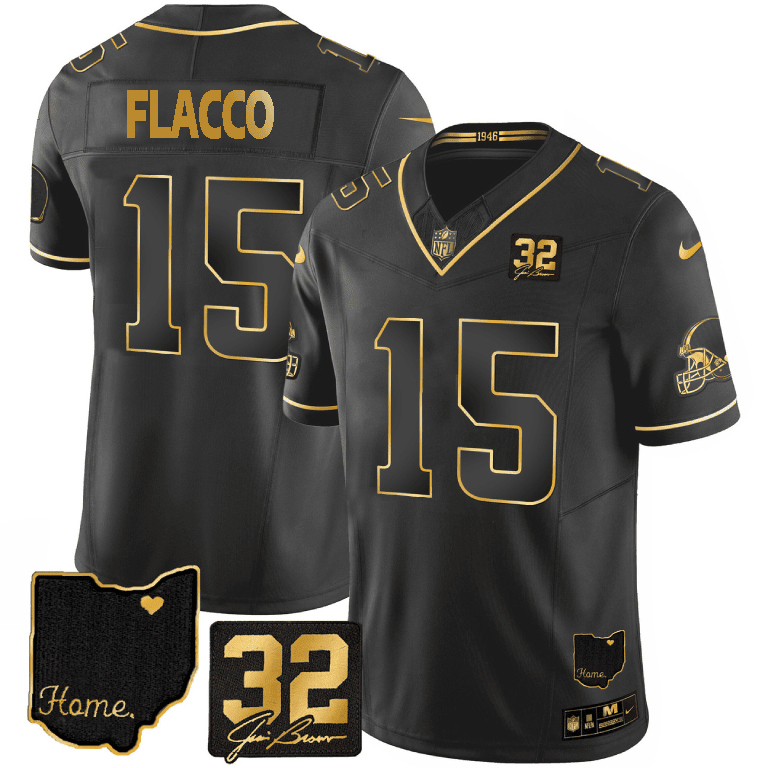 Joe Flacco Cleveland Browns Gold Vapor Jersey - All Stitched - Image 2