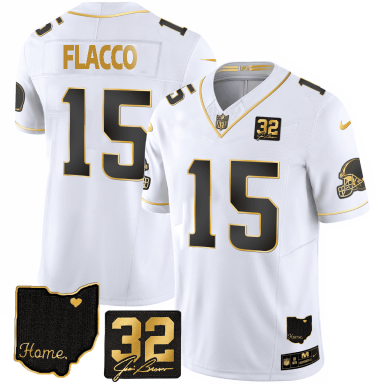 Joe Flacco Cleveland Browns Gold Vapor Jersey - All Stitched - Image 3